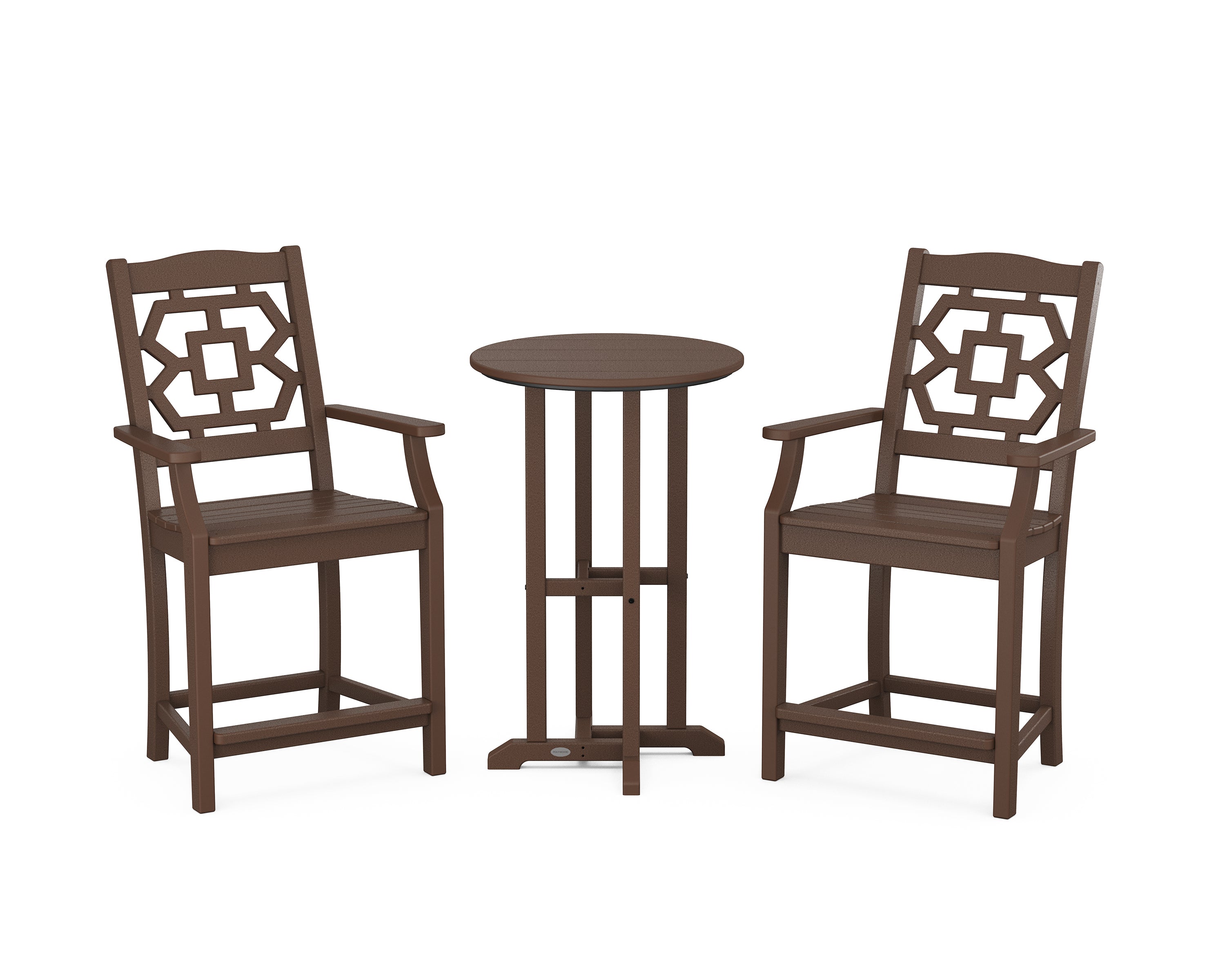 Martha Stewart by POLYWOOD Chinoiserie 3-Piece Farmhouse Bistro Counter Set in Mahogany