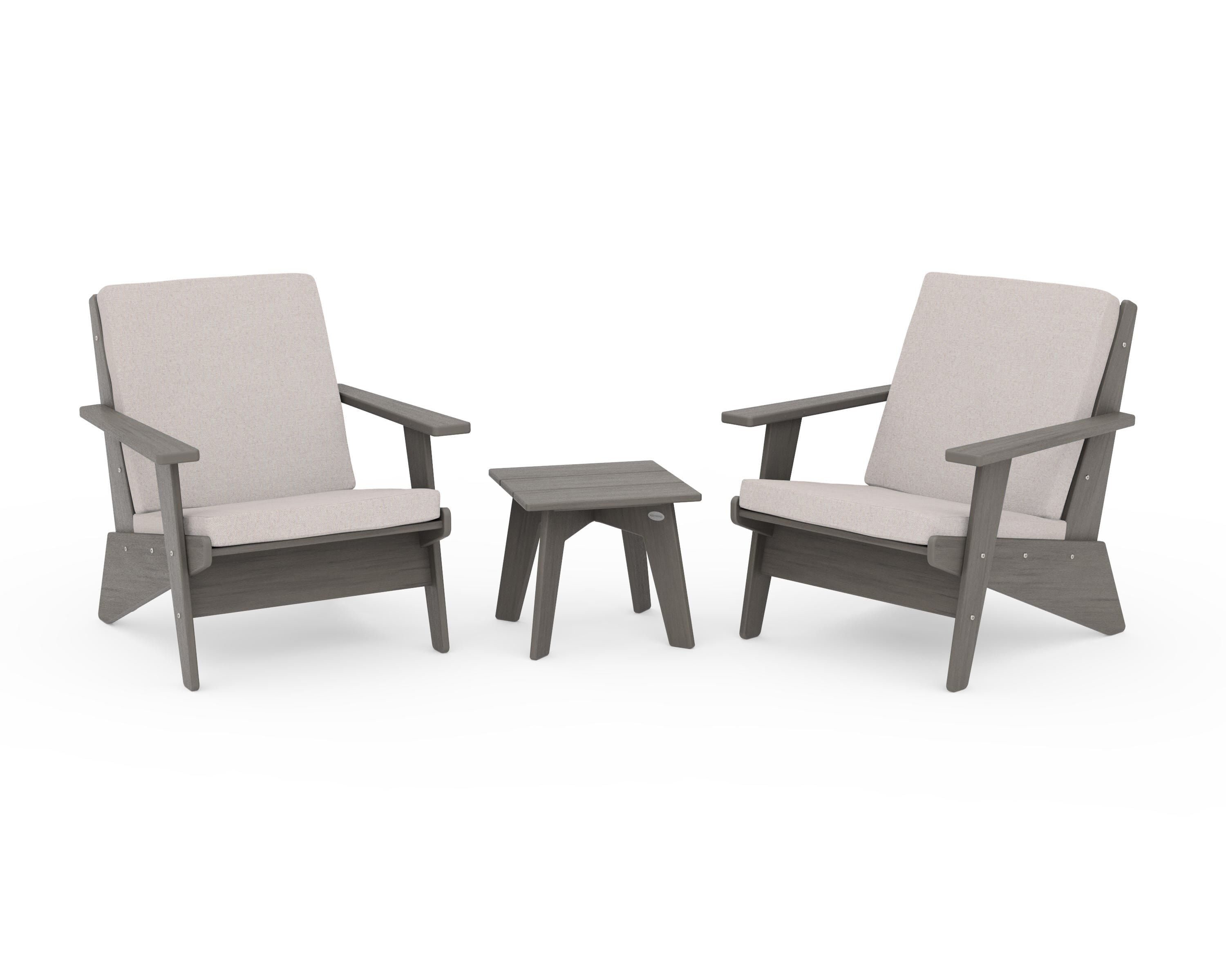POLYWOOD Riviera Modern Lounge 3-Piece Set in Driftwood / Dune Burlap