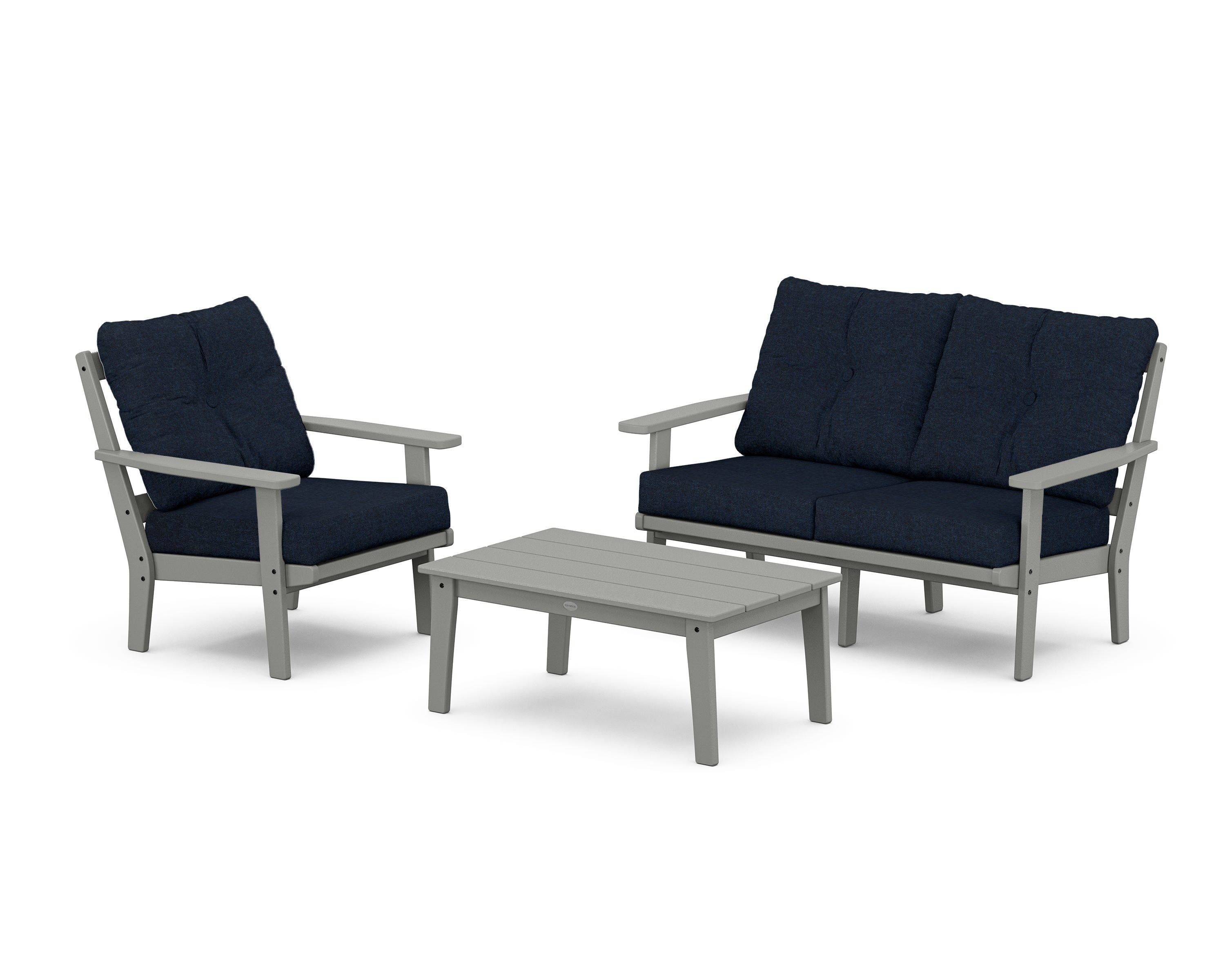 POLYWOOD Prairie 3-Piece Deep Seating Set with Loveseat in Slate Grey / Marine Indigo
