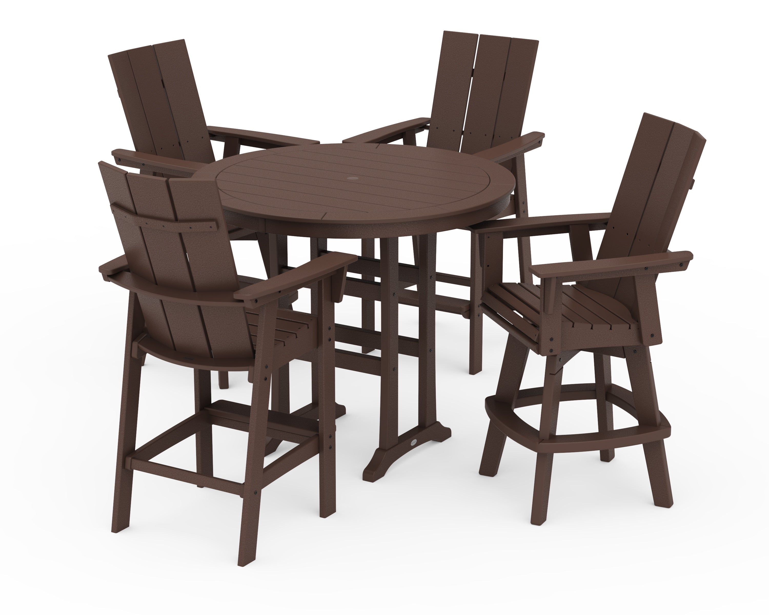 POLYWOOD Modern Adirondack 5-Piece Nautical Trestle Round Bar Set with Swivels in Mahogany