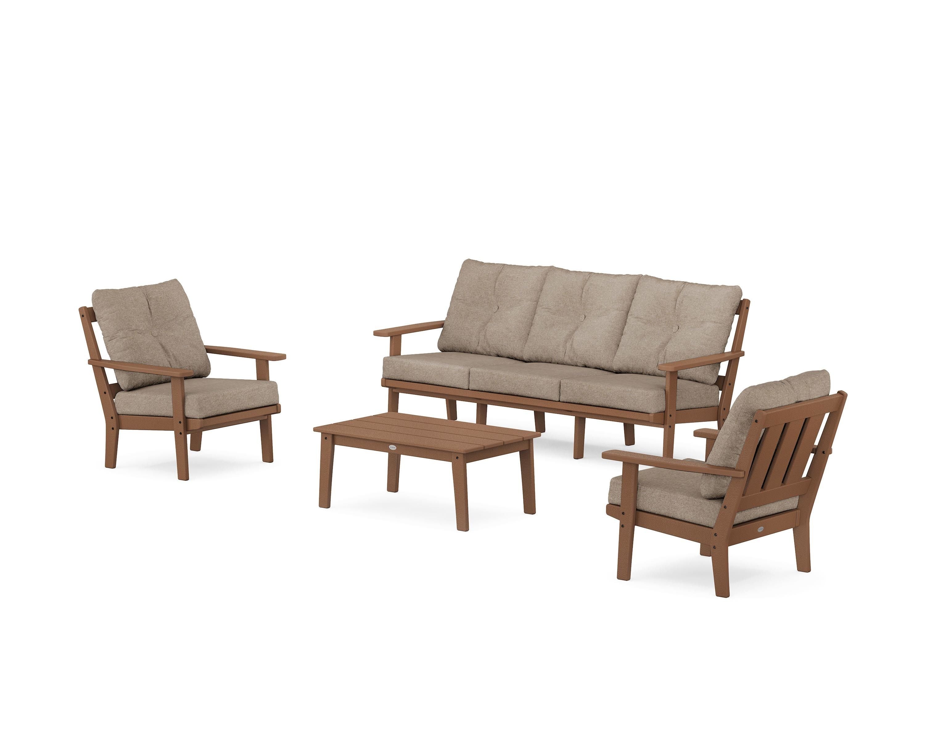 POLYWOOD Oxford 4-Piece Deep Seating Set with Sofa in Teak / Spiced Burlap