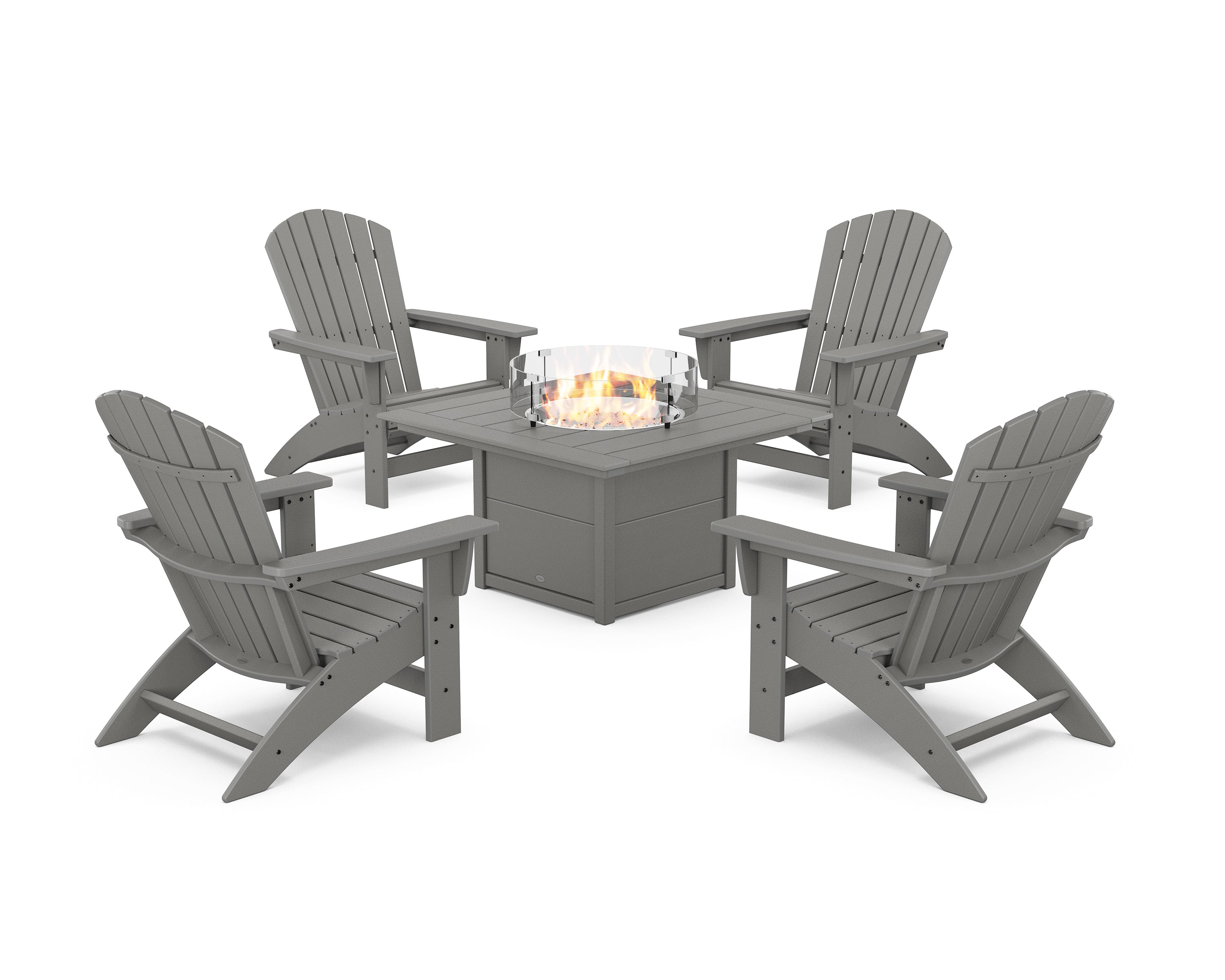 POLYWOOD 5-Piece Nautical Grand Adirondack Conversation Set with Fire Pit Table in Slate Grey