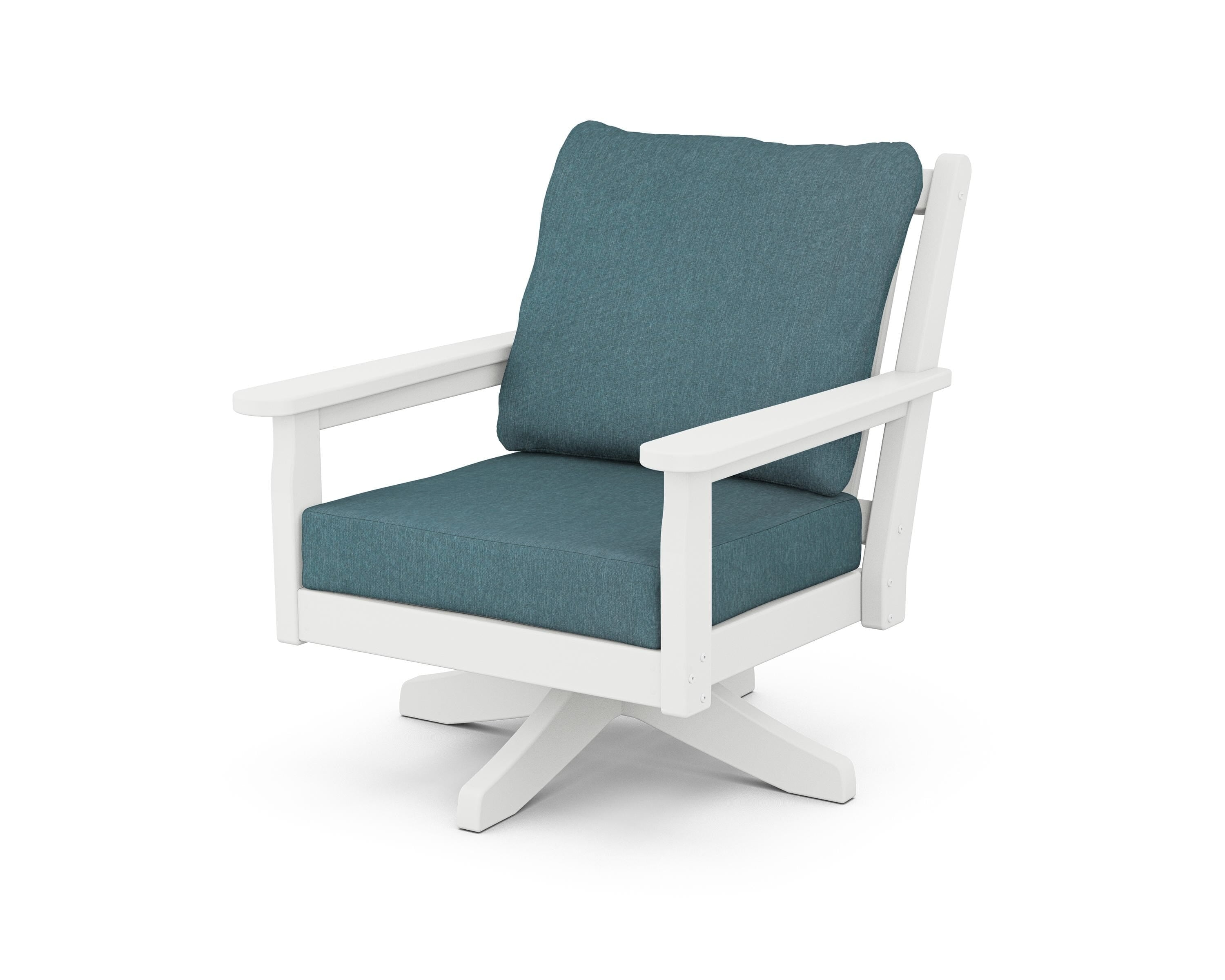 POLYWOOD Chippendale Deep Seating Swivel Chair in White / Ocean Teal