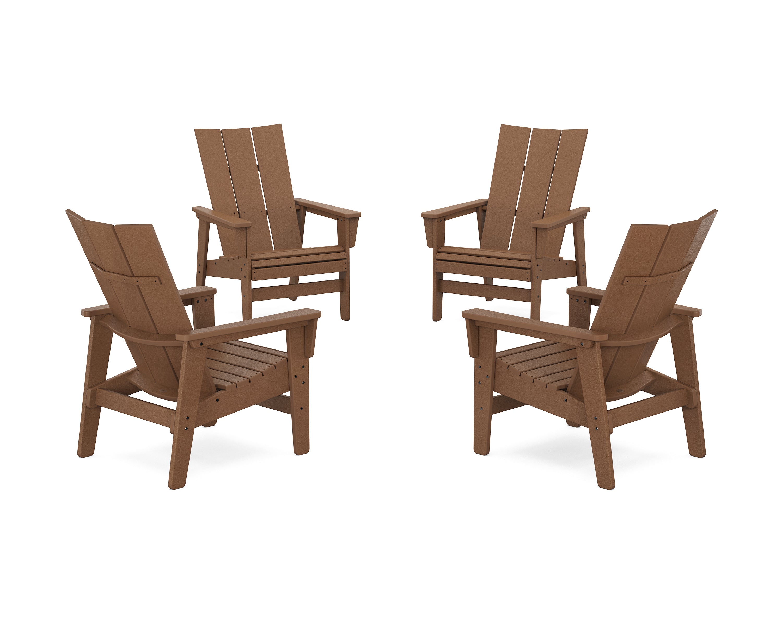 POLYWOOD 4-Piece Modern Grand Upright Adirondack Chair Conversation Set in Teak