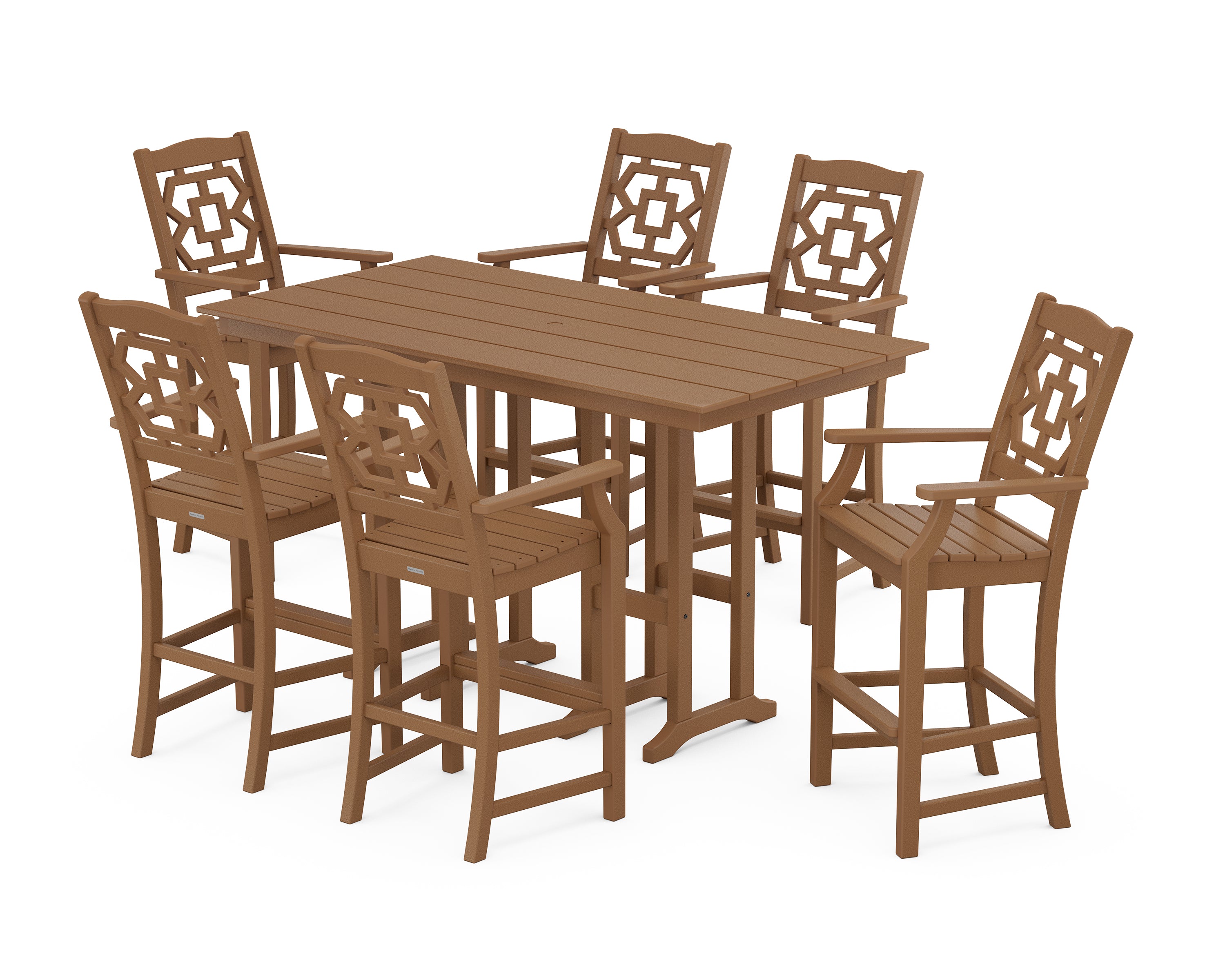 Martha Stewart by POLYWOOD Chinoiserie Arm Chair 7-Piece Farmhouse Bar Set in Teak