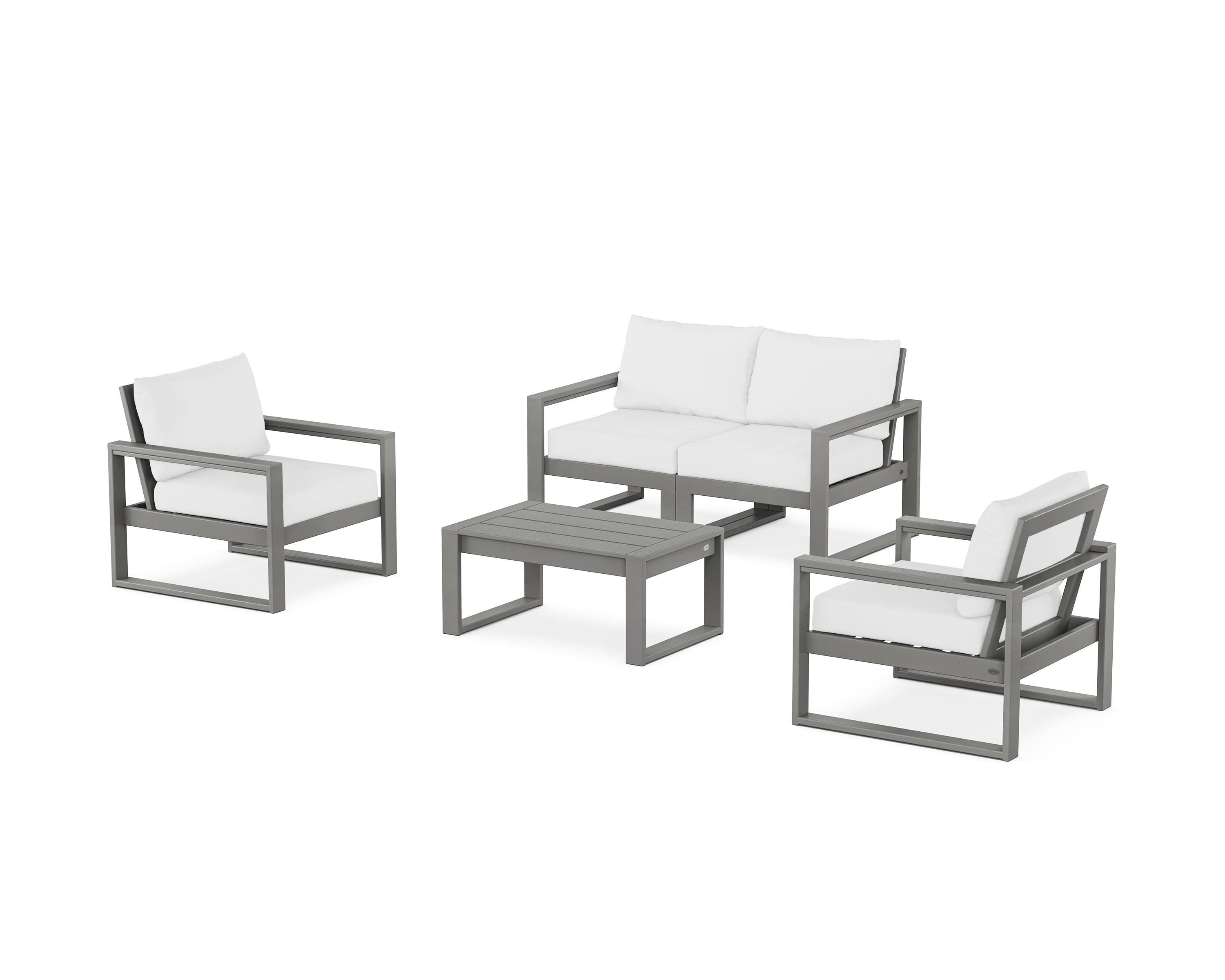 POLYWOOD EDGE Sectional 4-Piece Deep Seating Set with Loveseat in Slate Grey / Natural