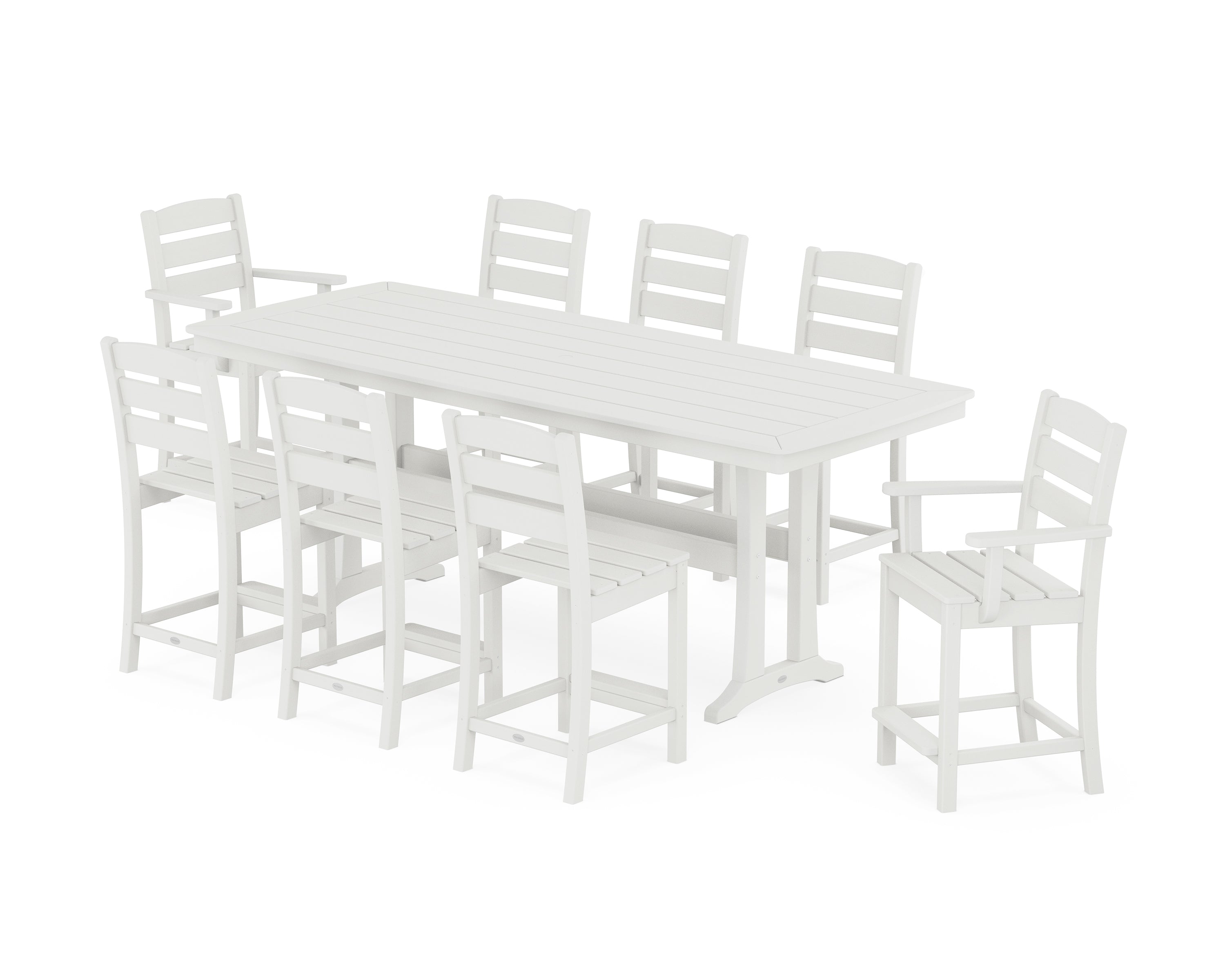 POLYWOOD Lakeside 9-Piece Counter Set with Trestle Legs in White