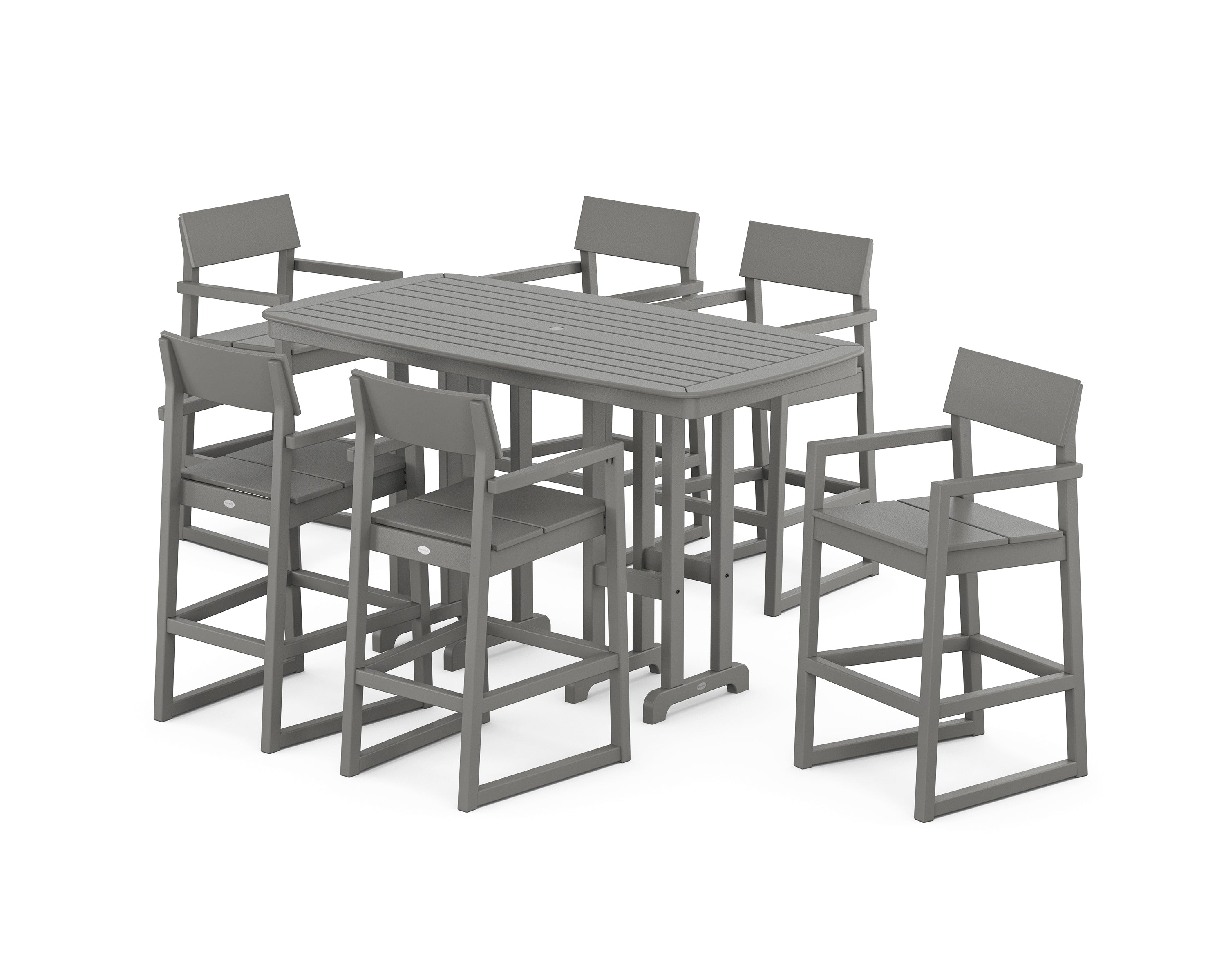 POLYWOOD EDGE Arm Chair 7-Piece Bar Set in Slate Grey