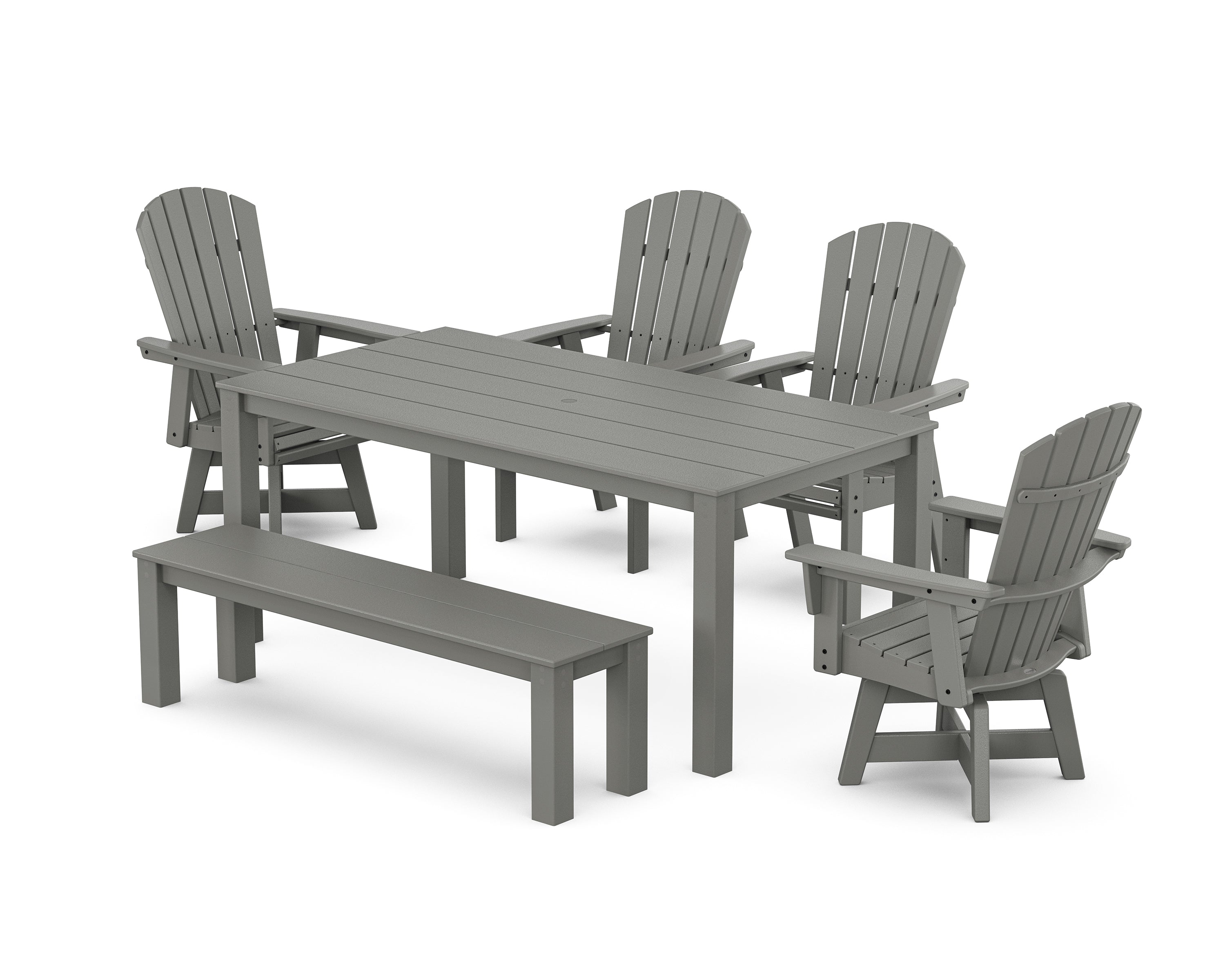 POLYWOOD Nautical Curveback Adirondack Swivel 6-Piece Parsons Dining Set with Bench in Slate Grey