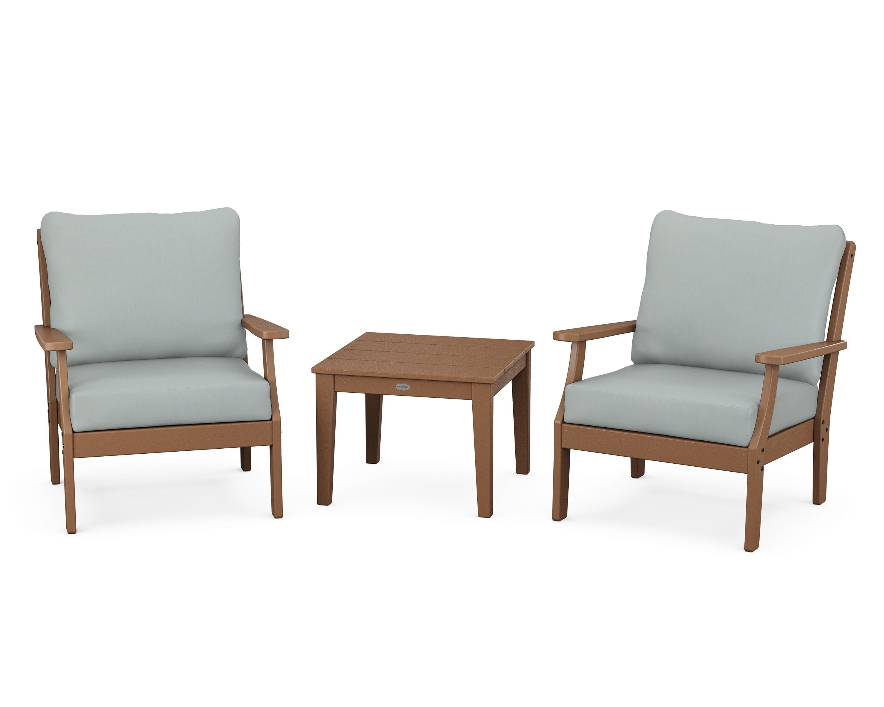 POLYWOOD Braxton 3-Piece Deep Seating Set in Teak / Spa