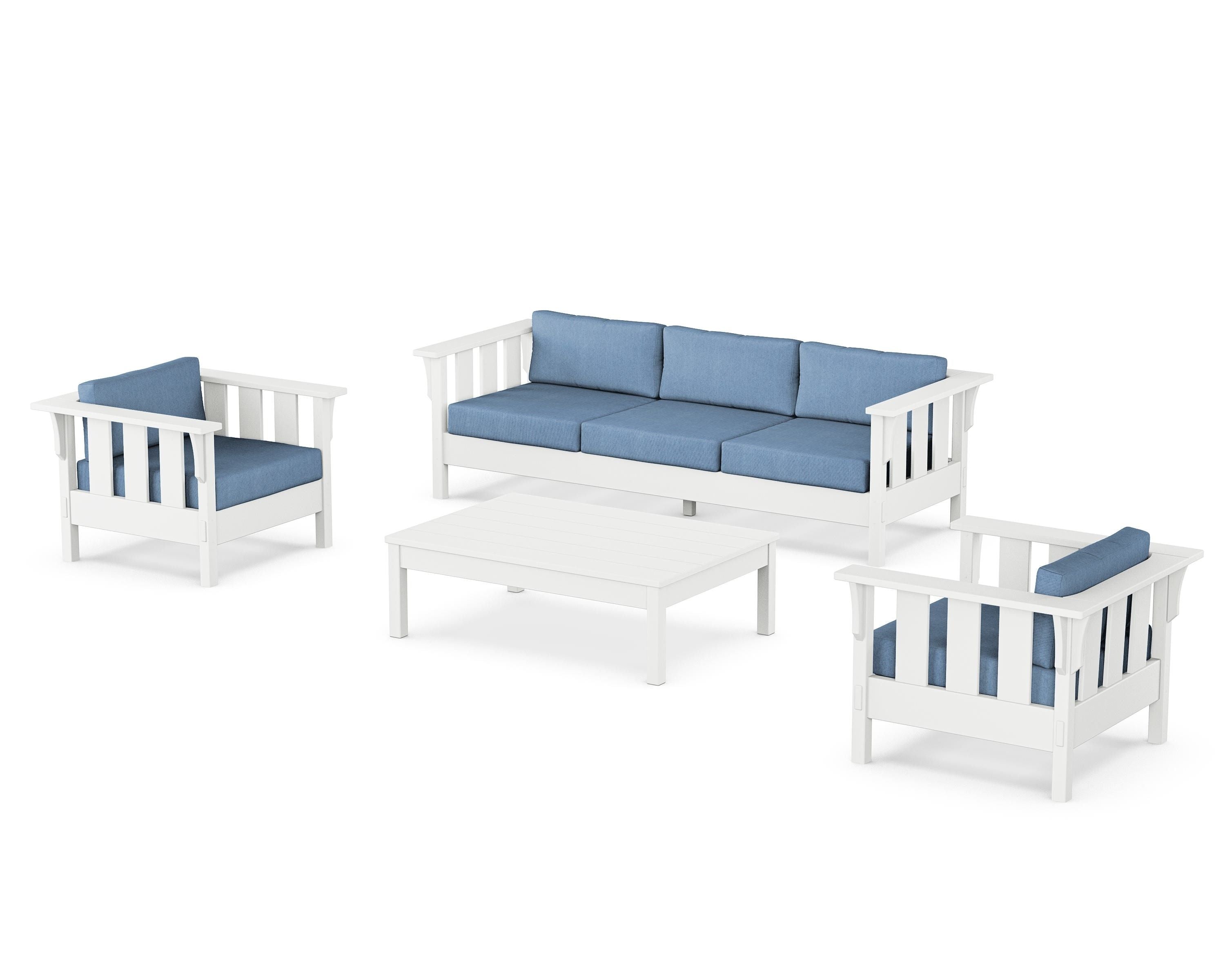 Martha Stewart by POLYWOOD Acadia 4-Piece Deep Seating Set with Sofa in White / Sky Blue