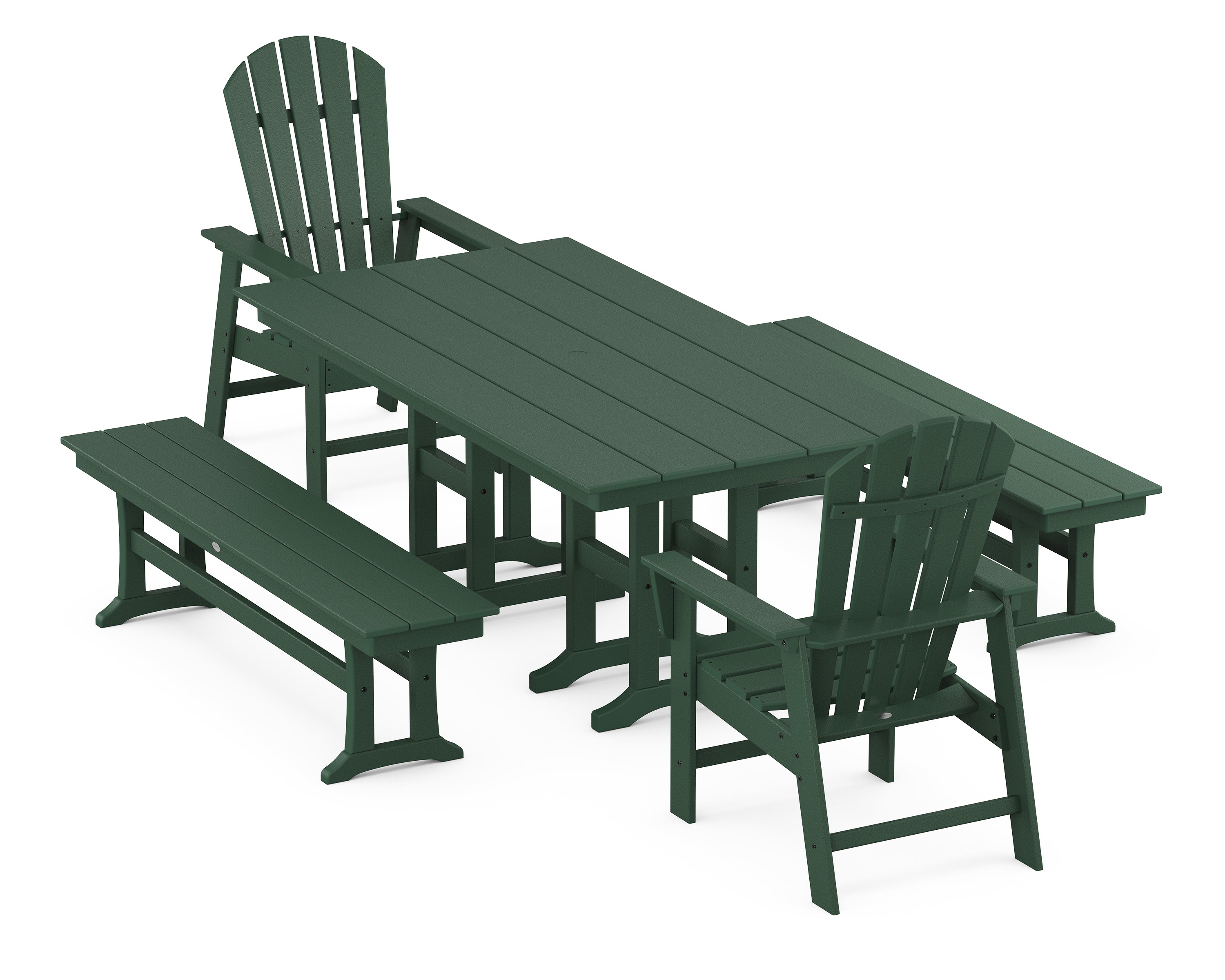 POLYWOOD® South Beach 5-Piece Farmhouse Dining Set with Benches in Green