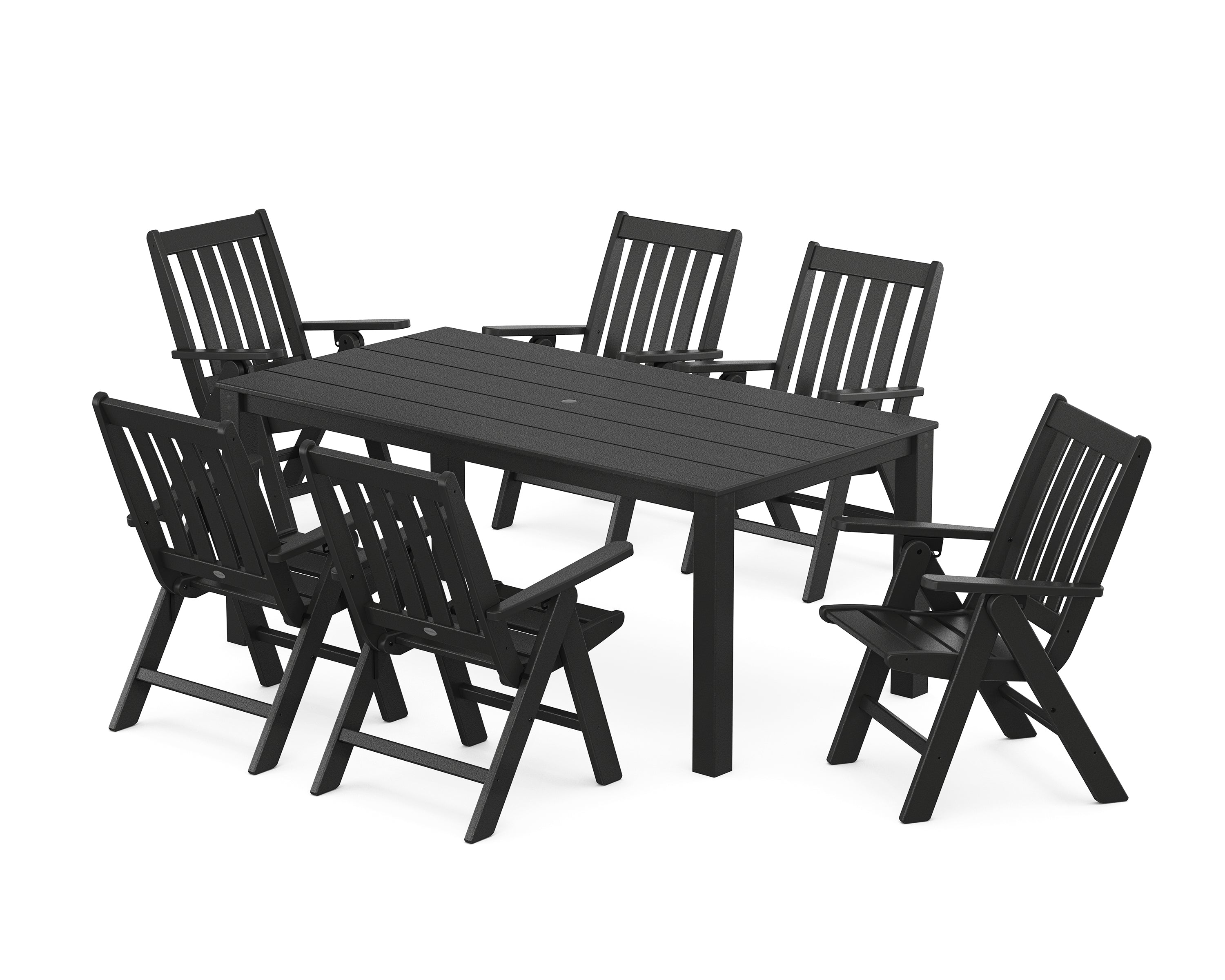 POLYWOOD Vineyard Folding Chair 7-Piece Parsons Dining Set in Black