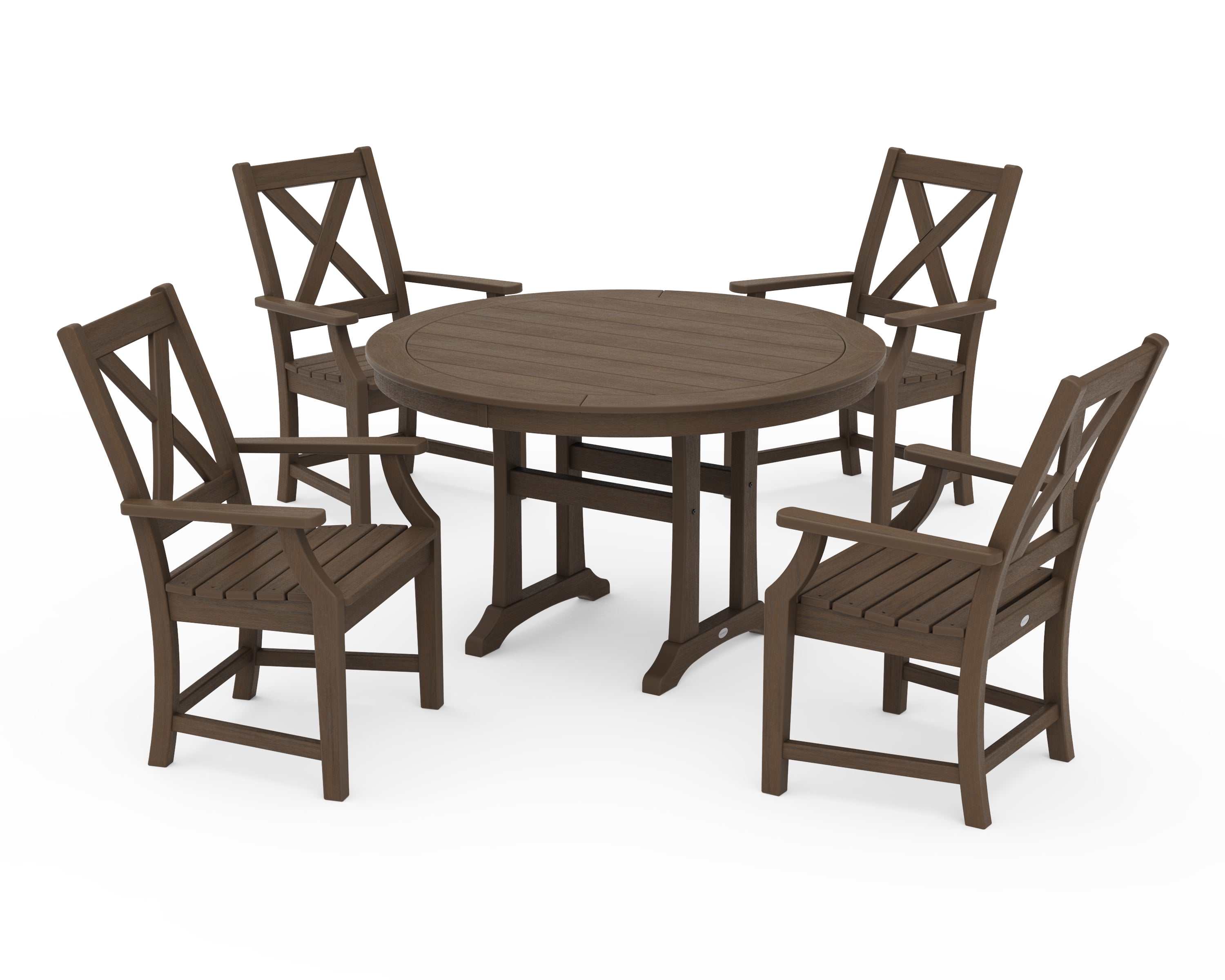 POLYWOOD Braxton 5-Piece Nautical Trestle Arm Chair Dining Set in Kona