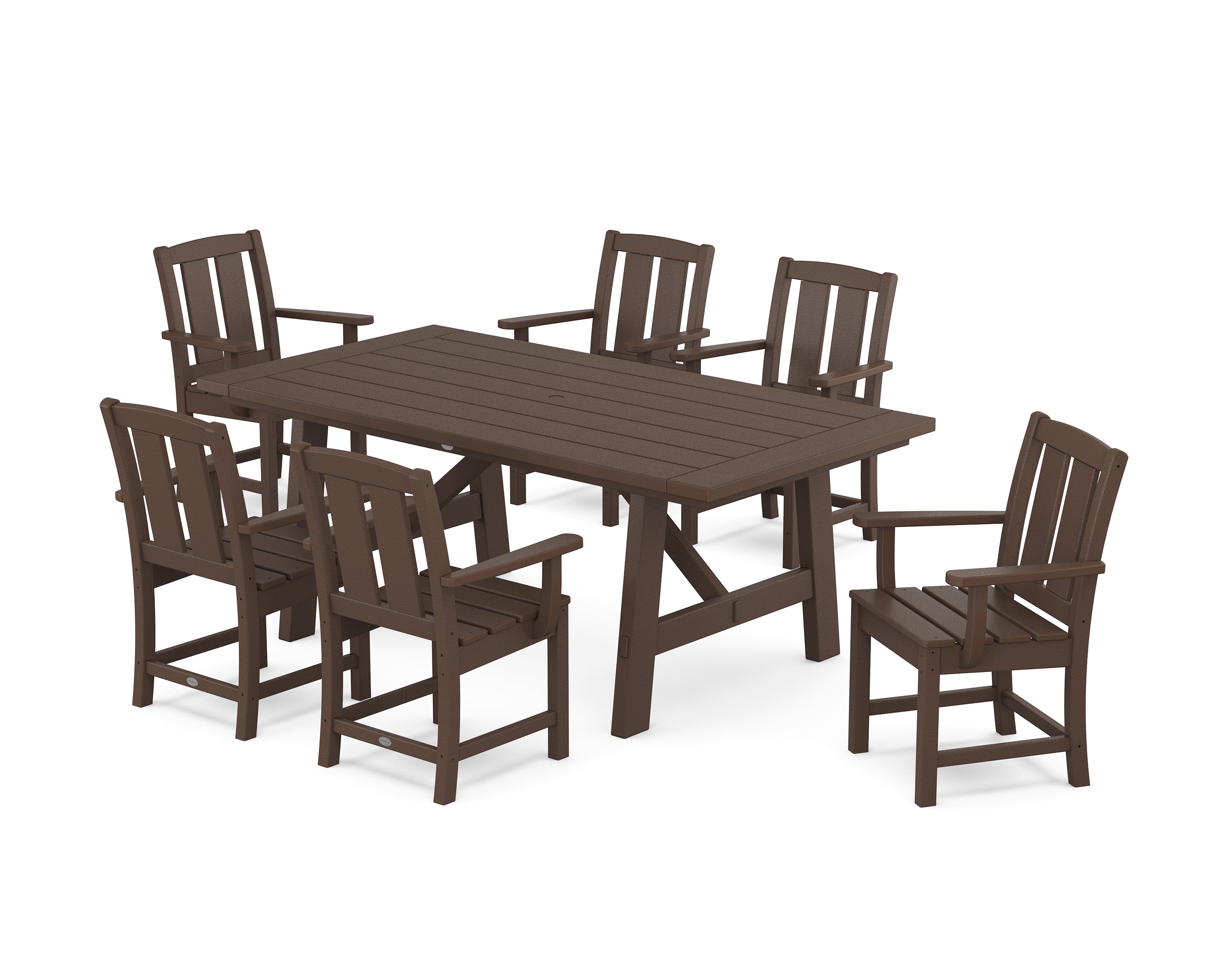 POLYWOOD Mission Arm Chair 7-Piece Rustic Farmhouse Dining Set in Mahogany