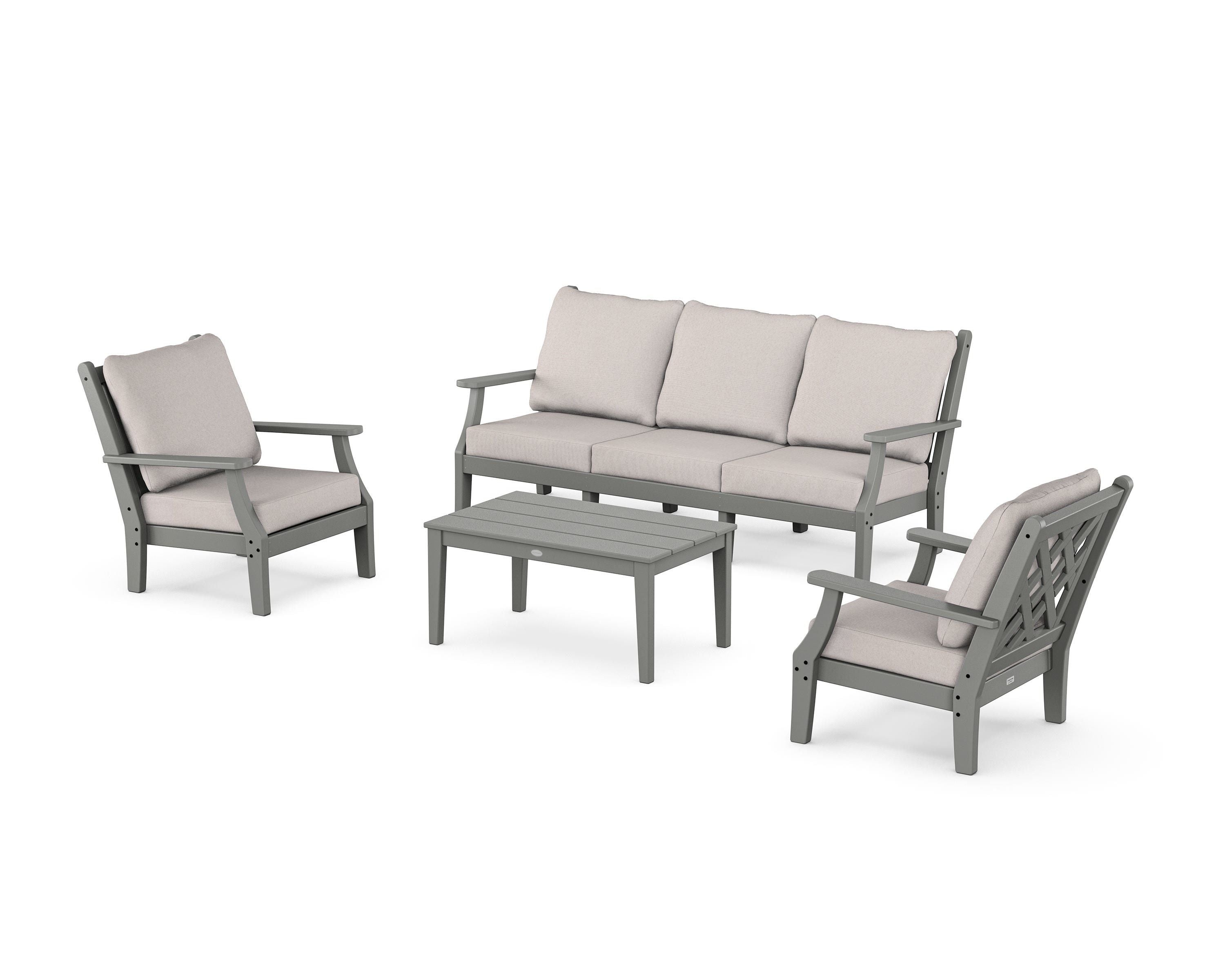 Country Living Wovendale 4-Piece Deep Seating Set with Sofa in Slate Grey / Dune Burlap