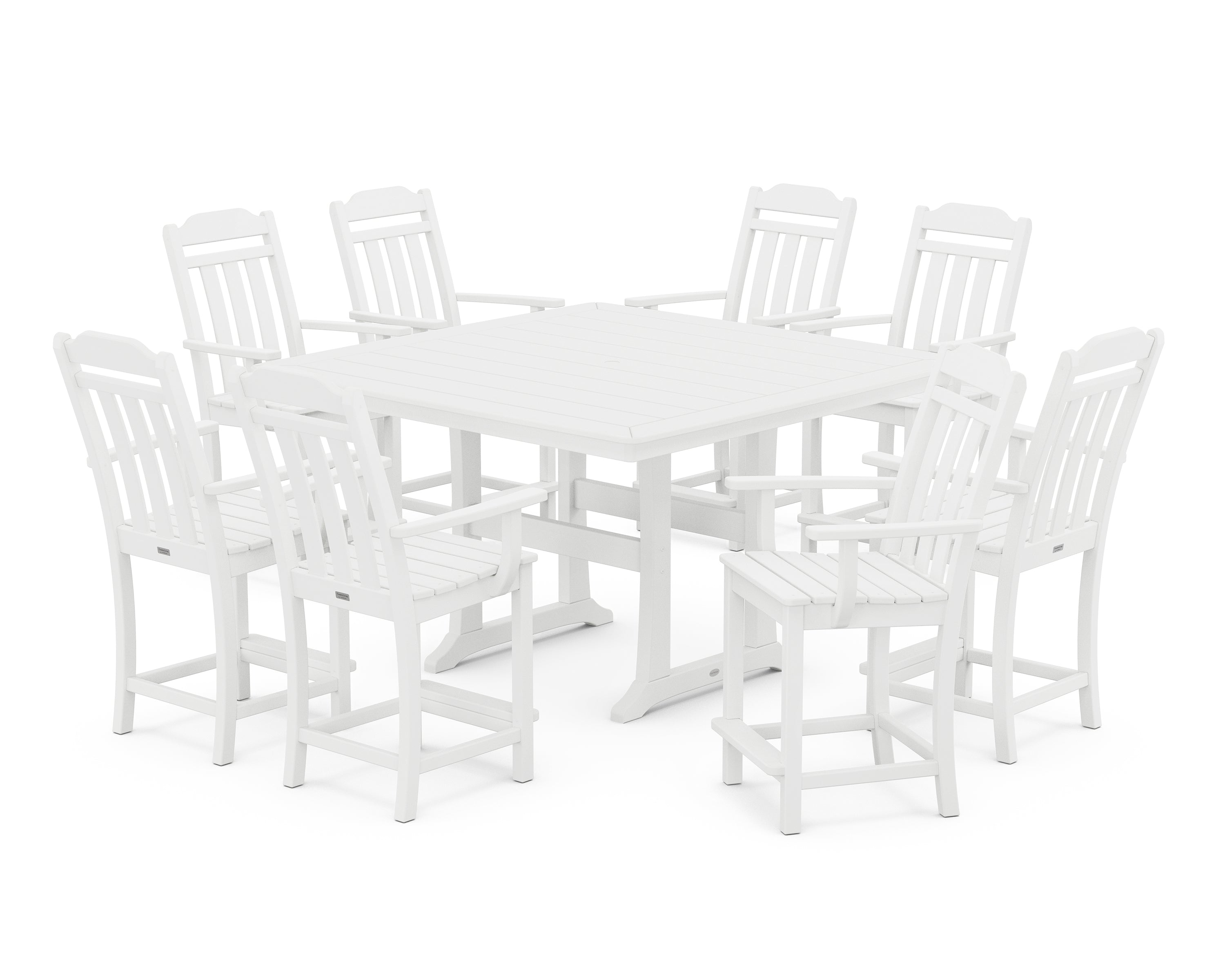 POLYWOOD Country Living 9-Piece Square Counter Set with Trestle Legs in White