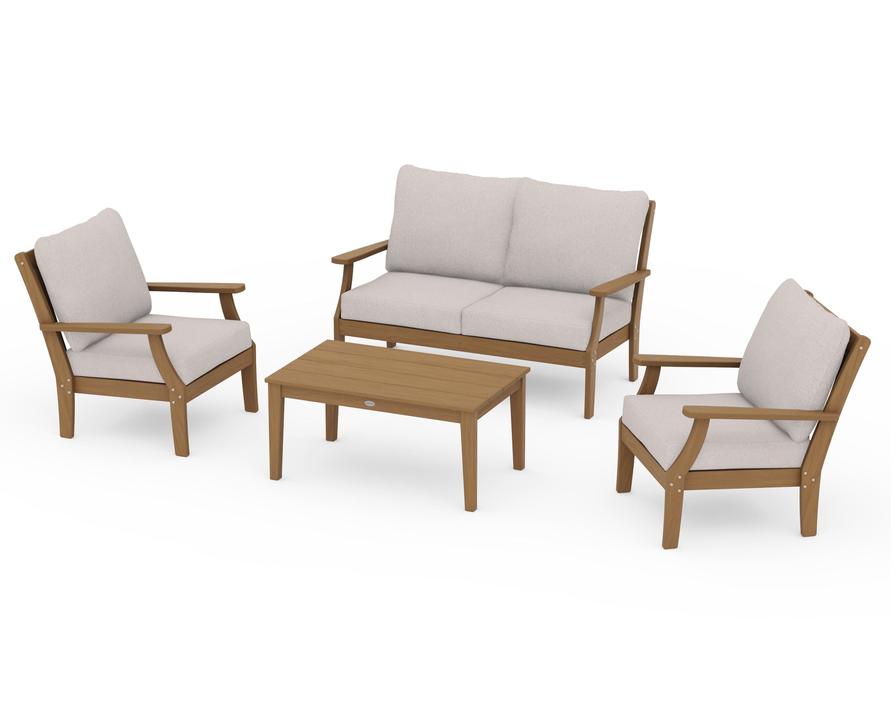POLYWOOD Braxton 4-Piece Deep Seating Chair Set in Natural / Dune Burlap