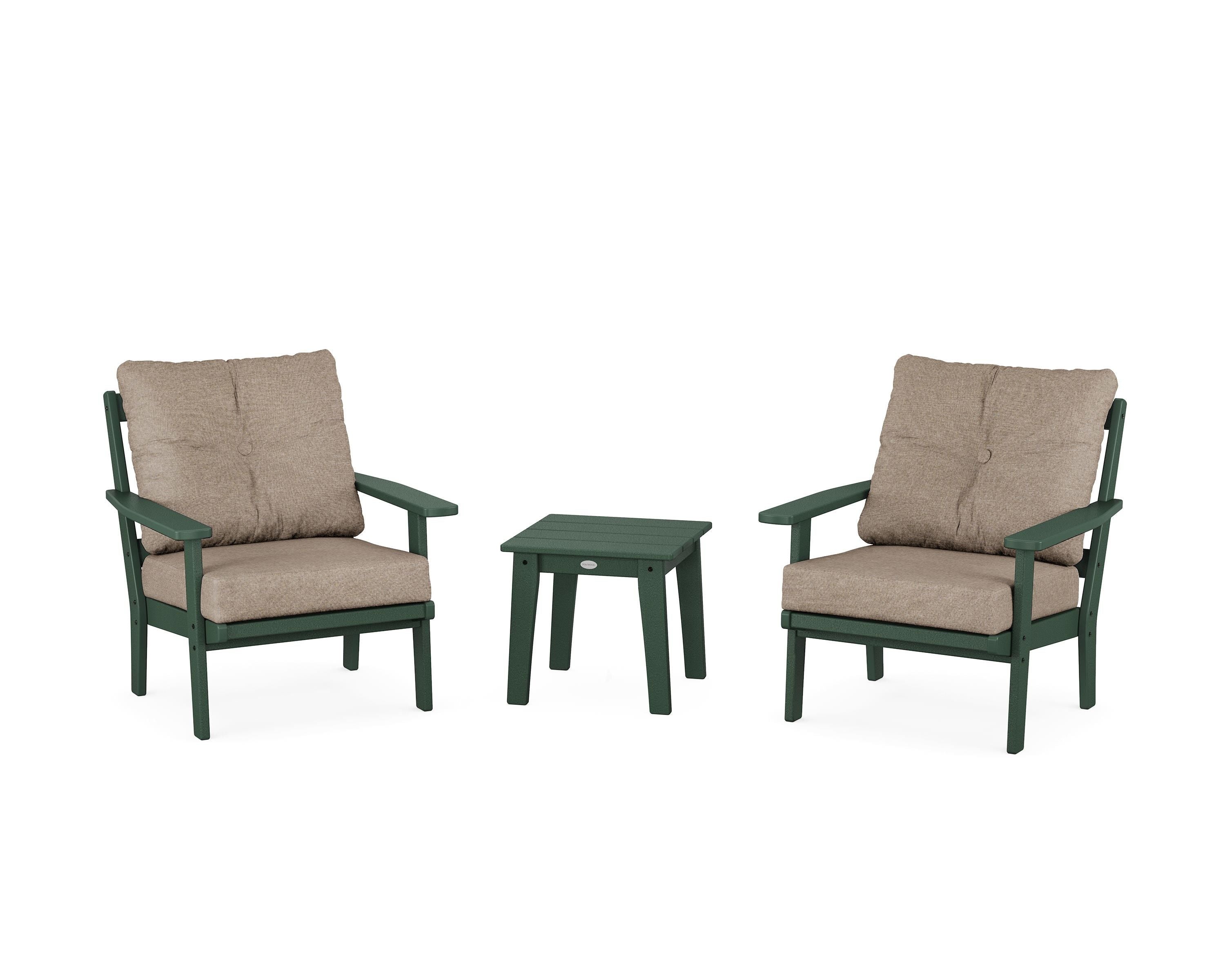 POLYWOOD Oxford 3-Piece Deep Seating Set in Green / Spiced Burlap