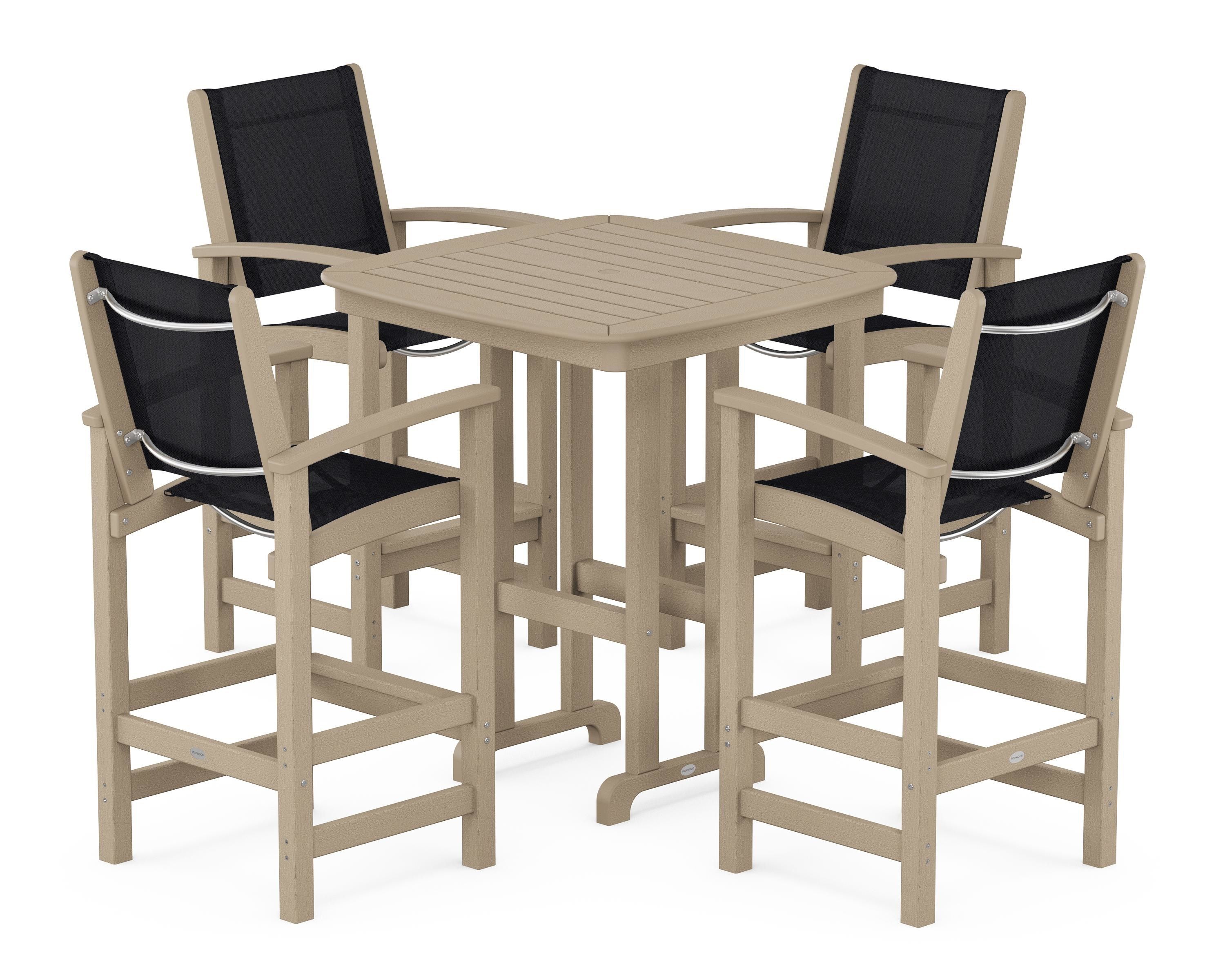 POLYWOOD Coastal 5-Piece Bar Set in Vintage Sahara / Black Sling
