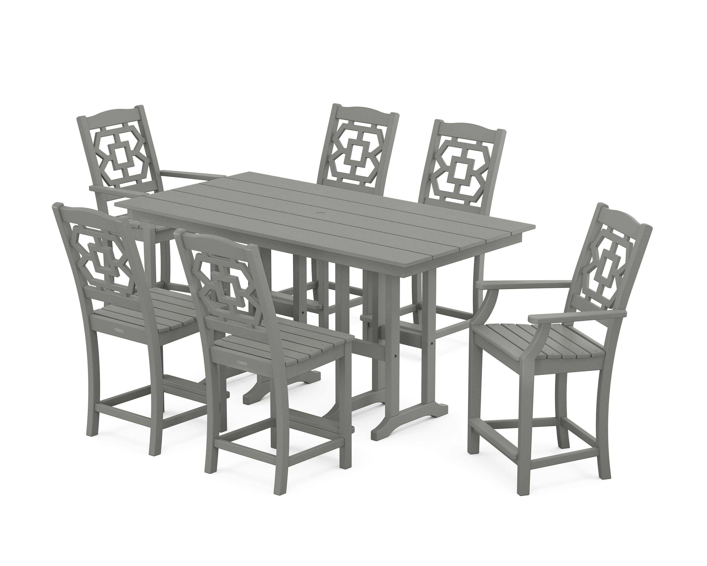 Martha Stewart by POLYWOOD® Chinoiserie 7-Piece Farmhouse Counter Set in Slate Grey