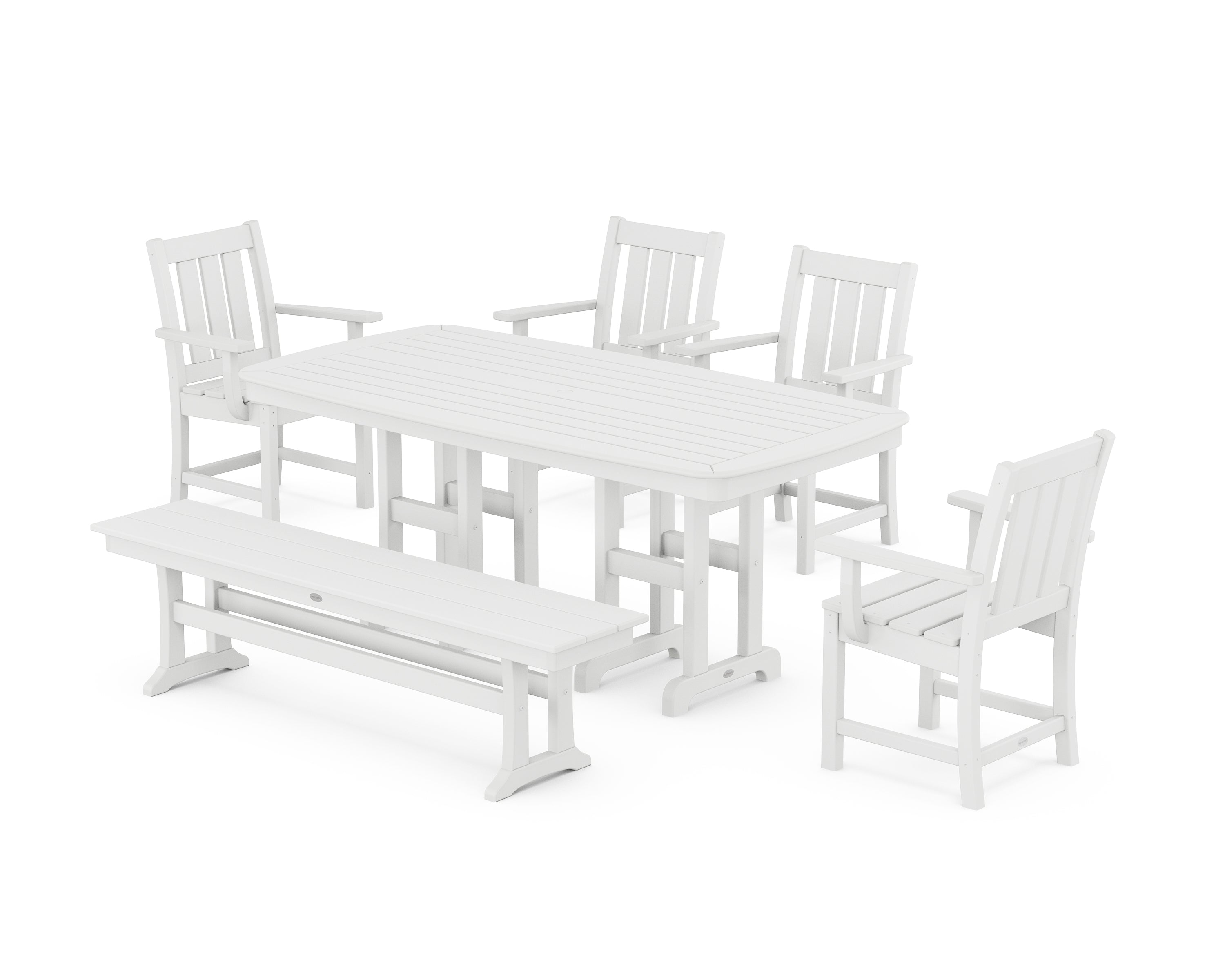 POLYWOOD Oxford 6-Piece Dining Set with Bench in White