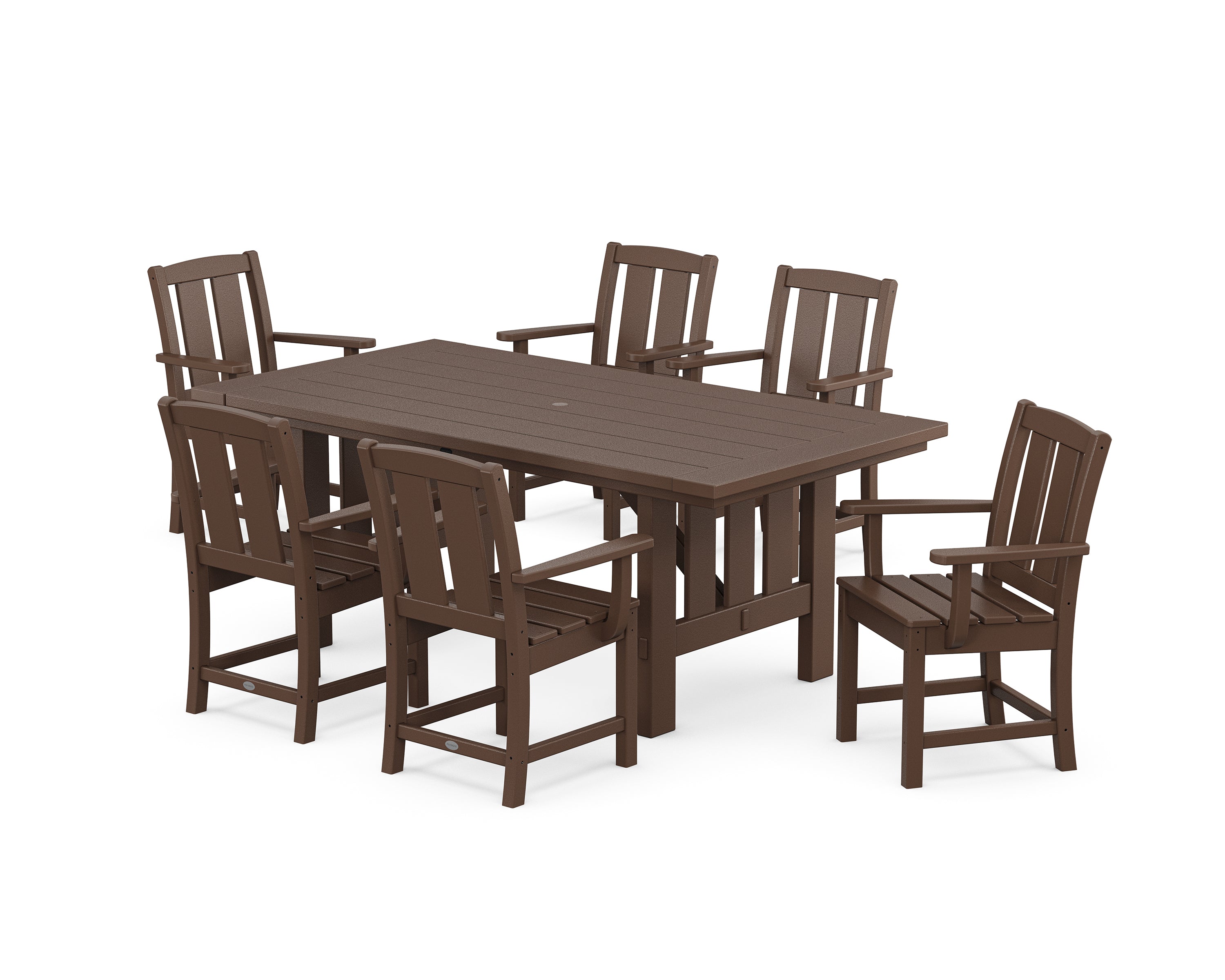 POLYWOOD Mission Arm Chair 7-Piece Mission Dining Set in Mahogany