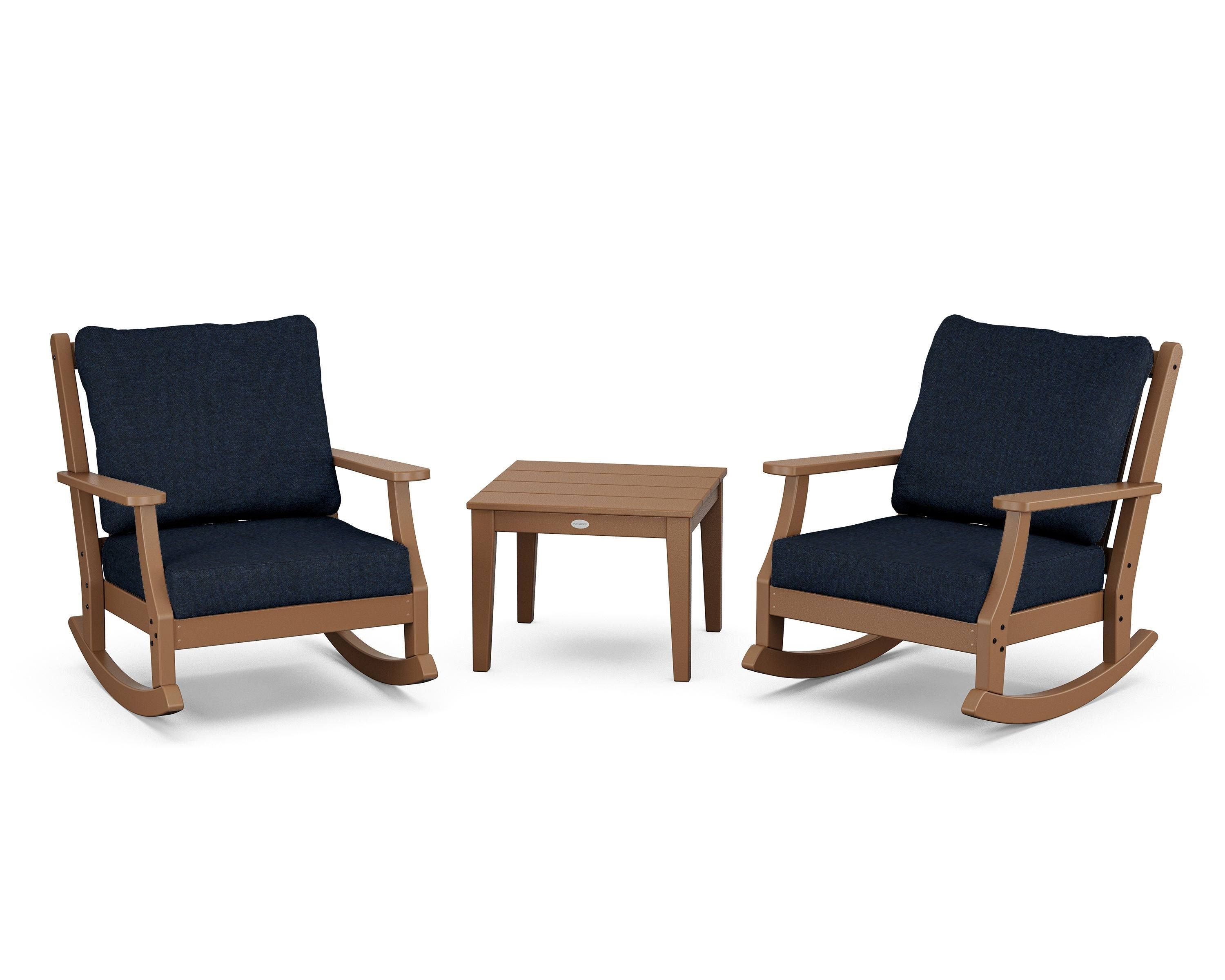 Country Living Wovendale 3-Piece Deep Seating Rocker Set in Teak / Marine Indigo