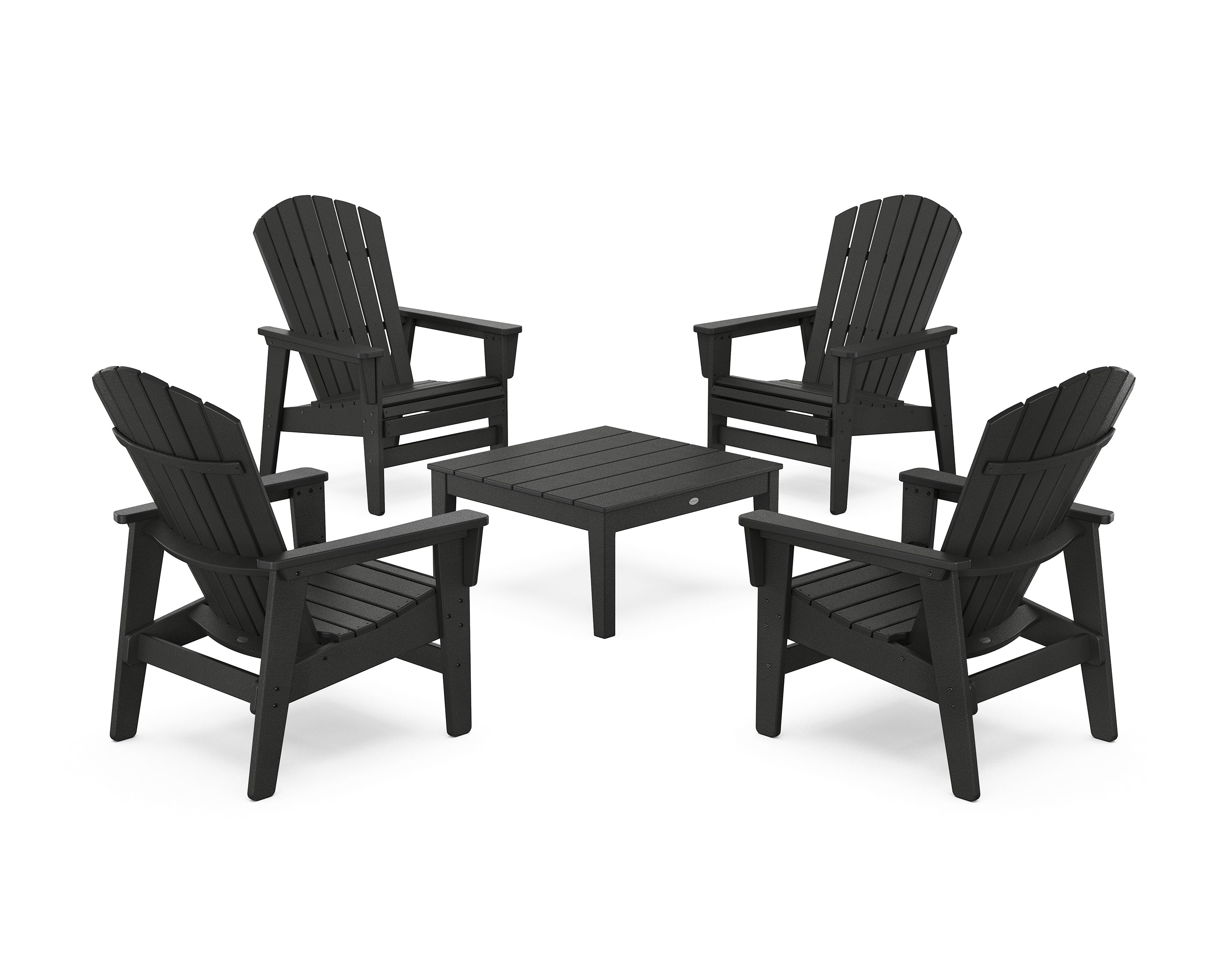POLYWOOD 5-Piece Nautical Grand Upright Adirondack Chair Conversation Group in Black