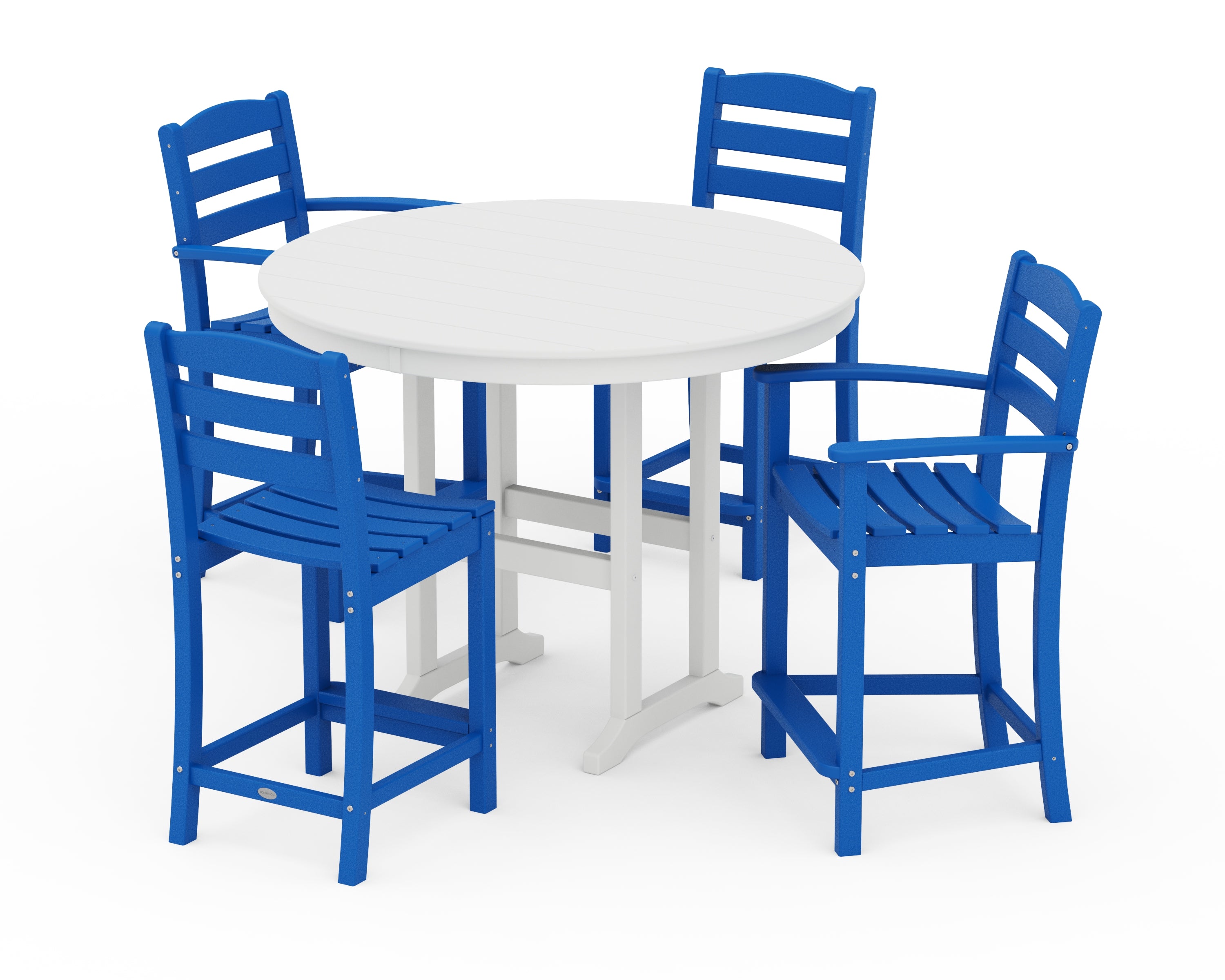 POLYWOOD La Casa Café 5-Piece Round Farmhouse Counter Dining Set in Pacific Blue / White