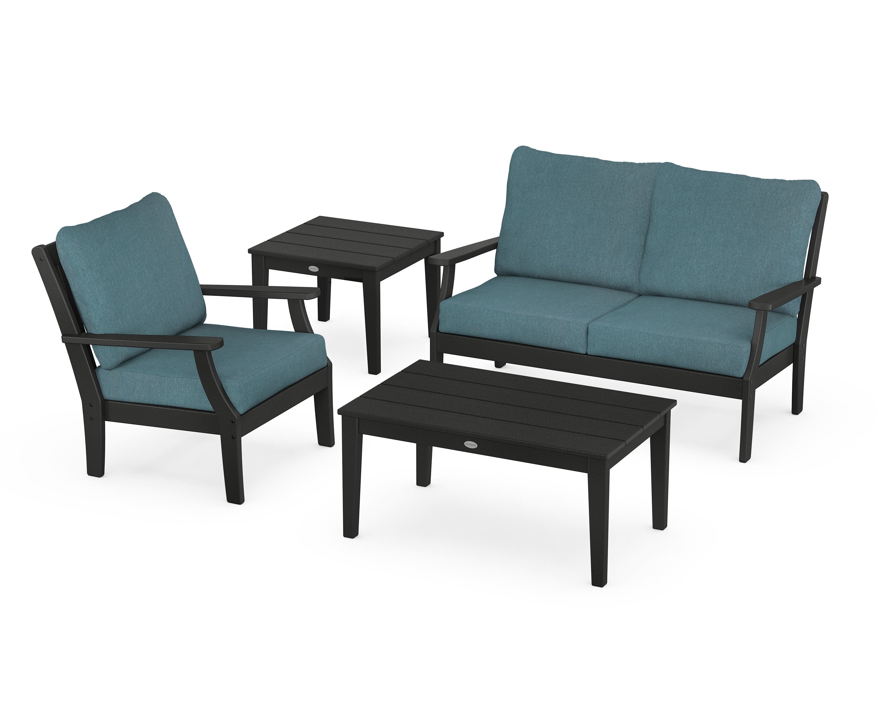 POLYWOOD Braxton 4-Piece Deep Seating Set in Black / Ocean Teal