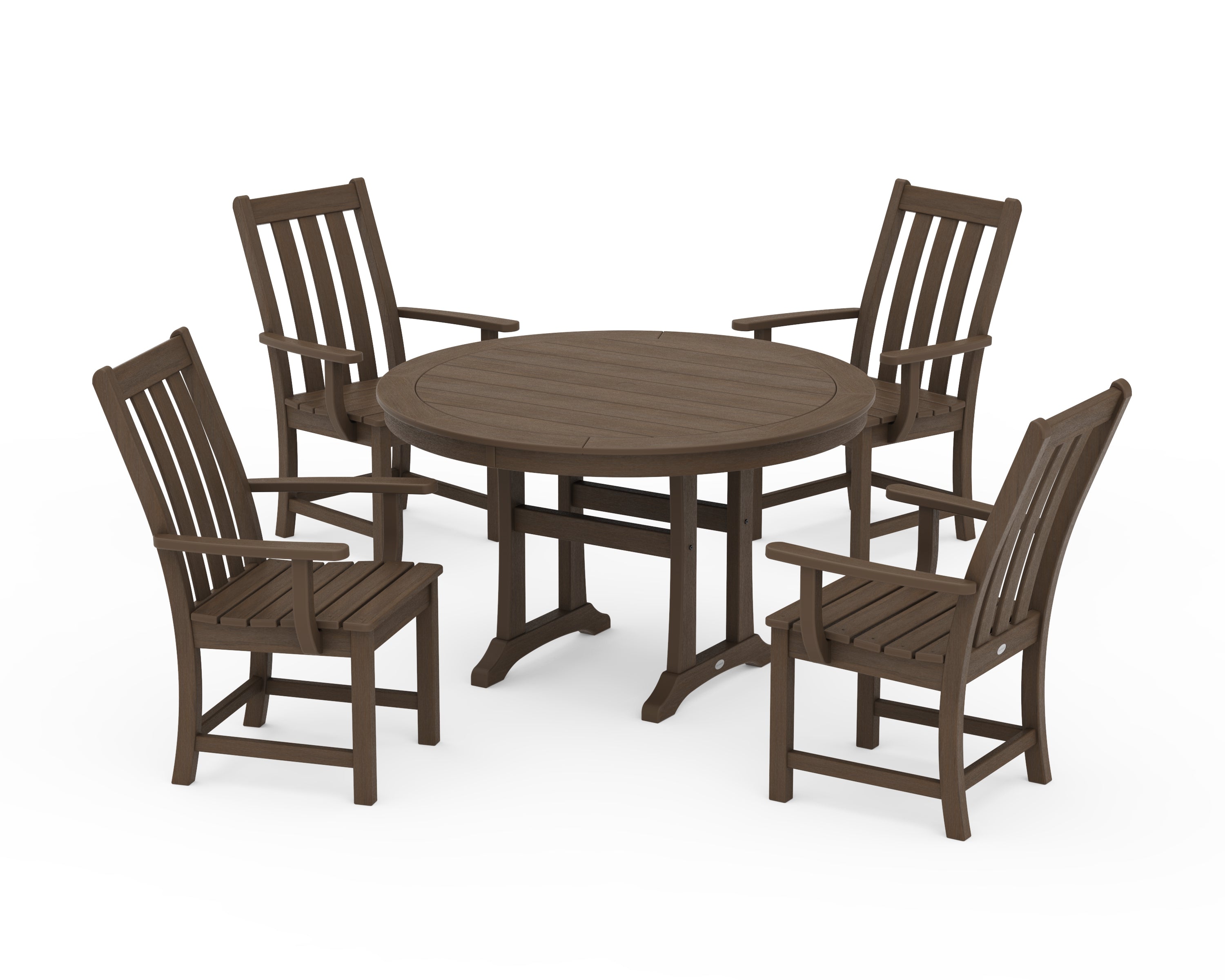 POLYWOOD Vineyard 5-Piece Round Dining Set with Trestle Legs in Kona