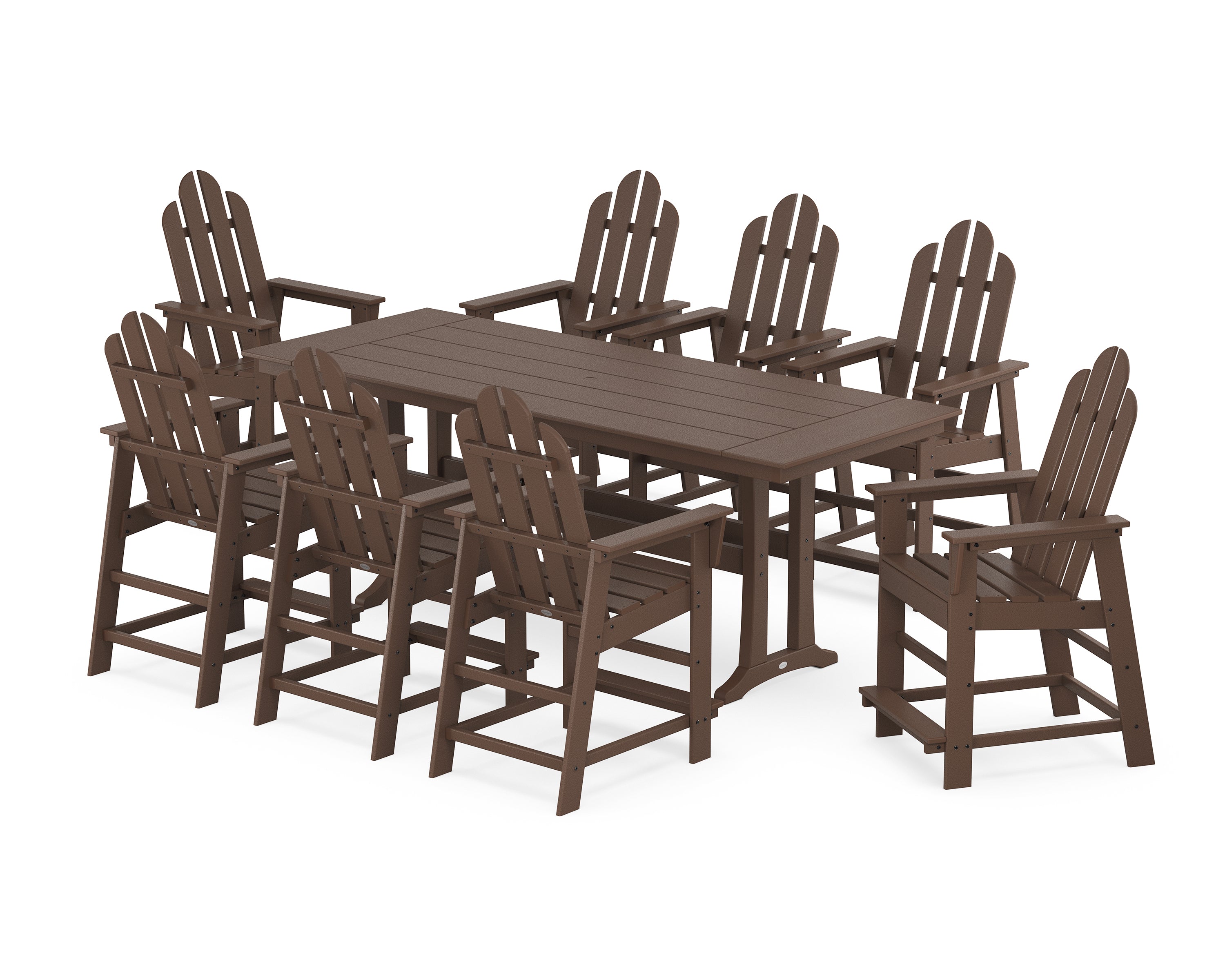 POLYWOOD Long Island 9-Piece Farmhouse Counter Set with Trestle Legs in Mahogany