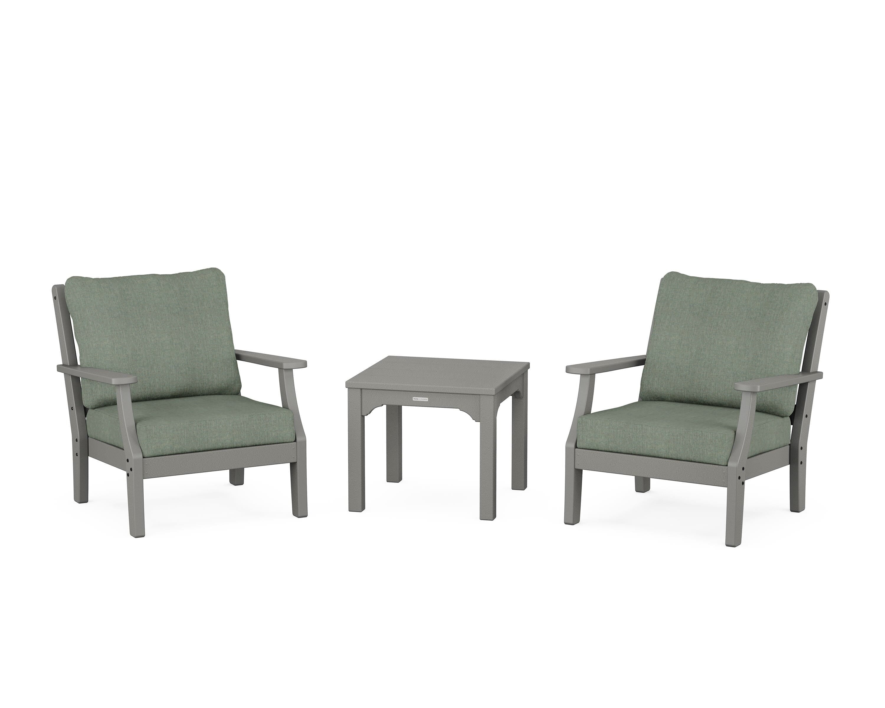Martha Stewart by POLYWOOD Chinoiserie 3-Piece Deep Seating Set in Slate Grey / Cast Sage