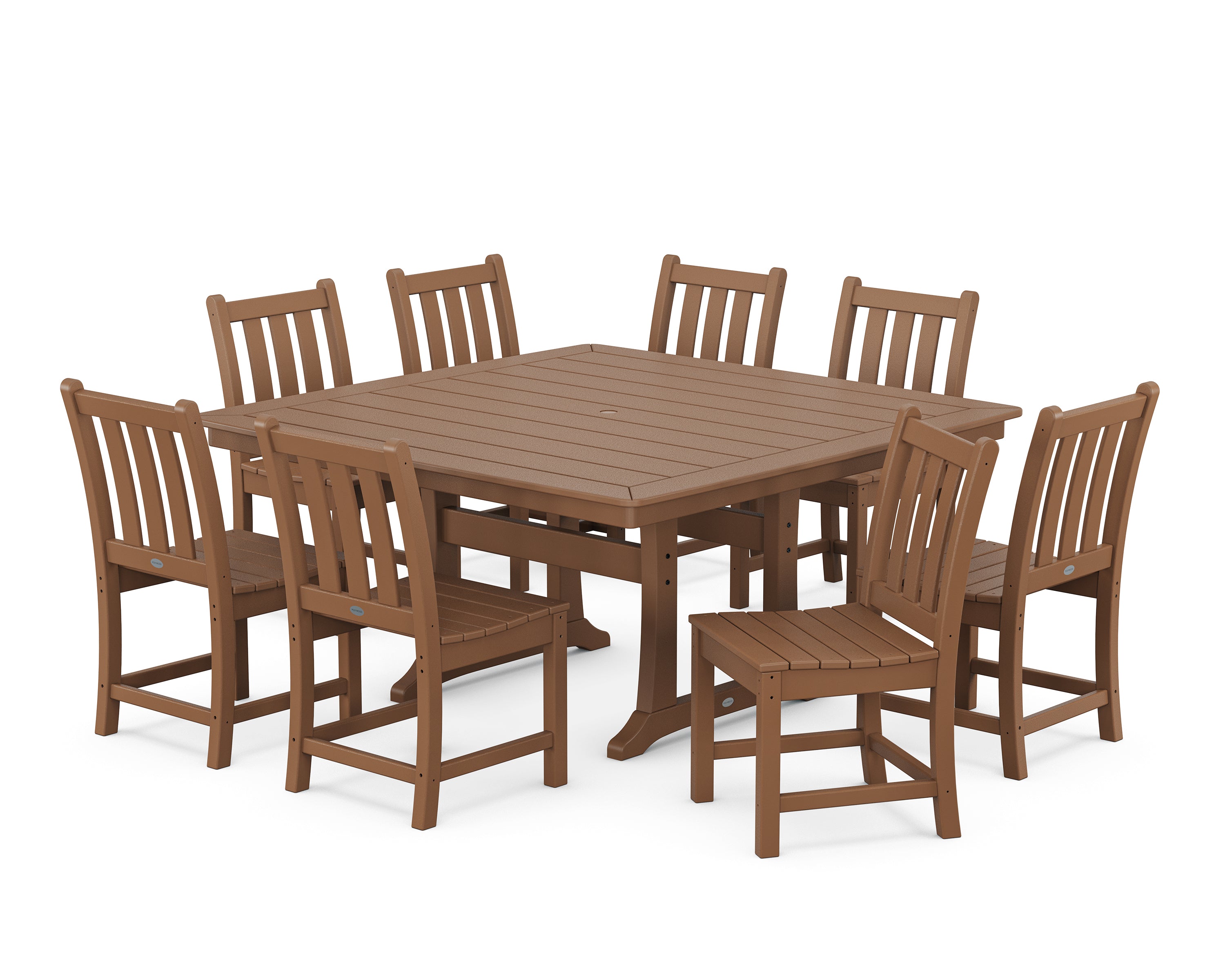 POLYWOOD® Traditional Garden 9-Piece Nautical Trestle Dining Set in Teak