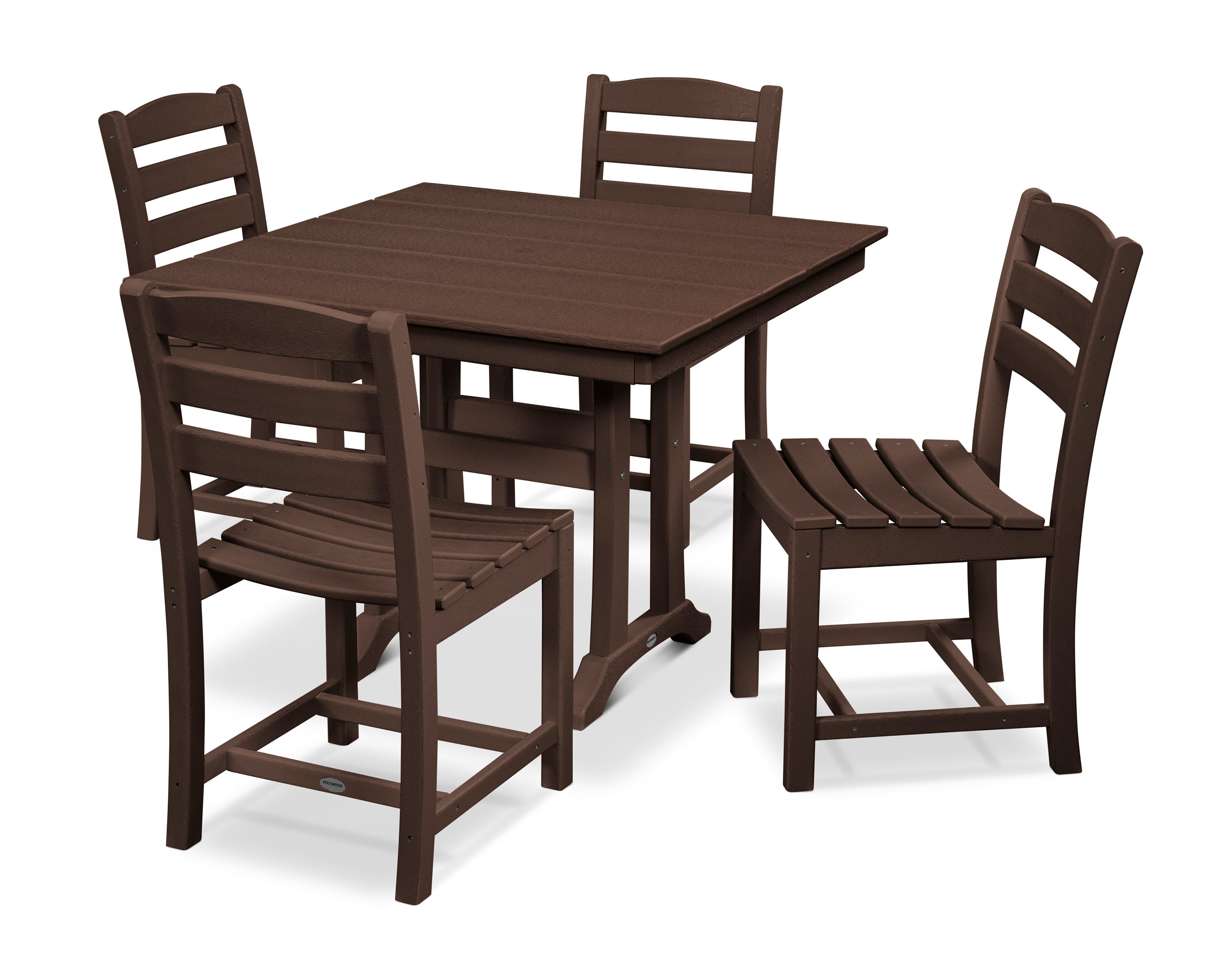 POLYWOOD La Casa Café 5-Piece Farmhouse Trestle Side Chair Dining Set in Mahogany