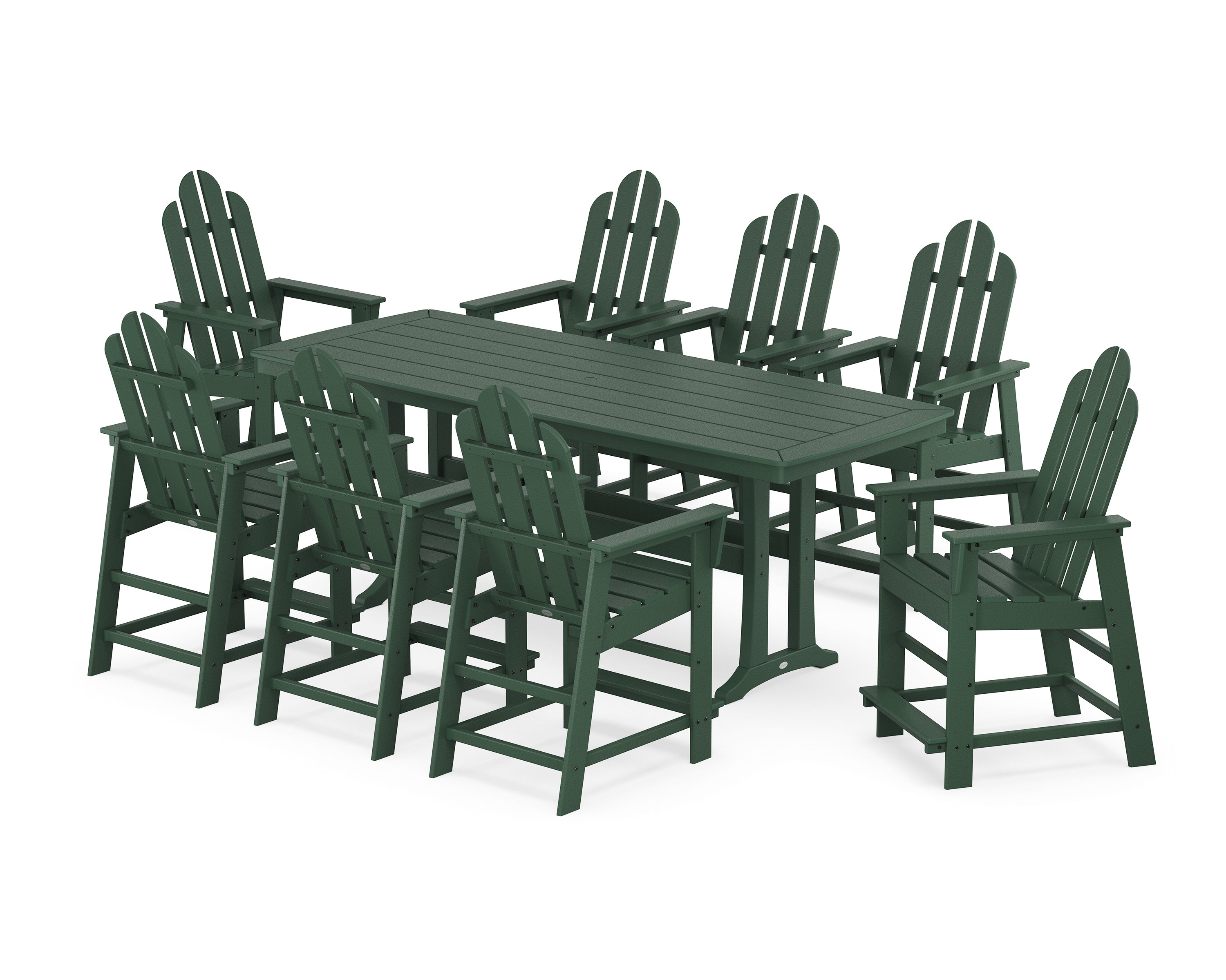 POLYWOOD Long Island 9-Piece Counter Set with Trestle Legs in Green