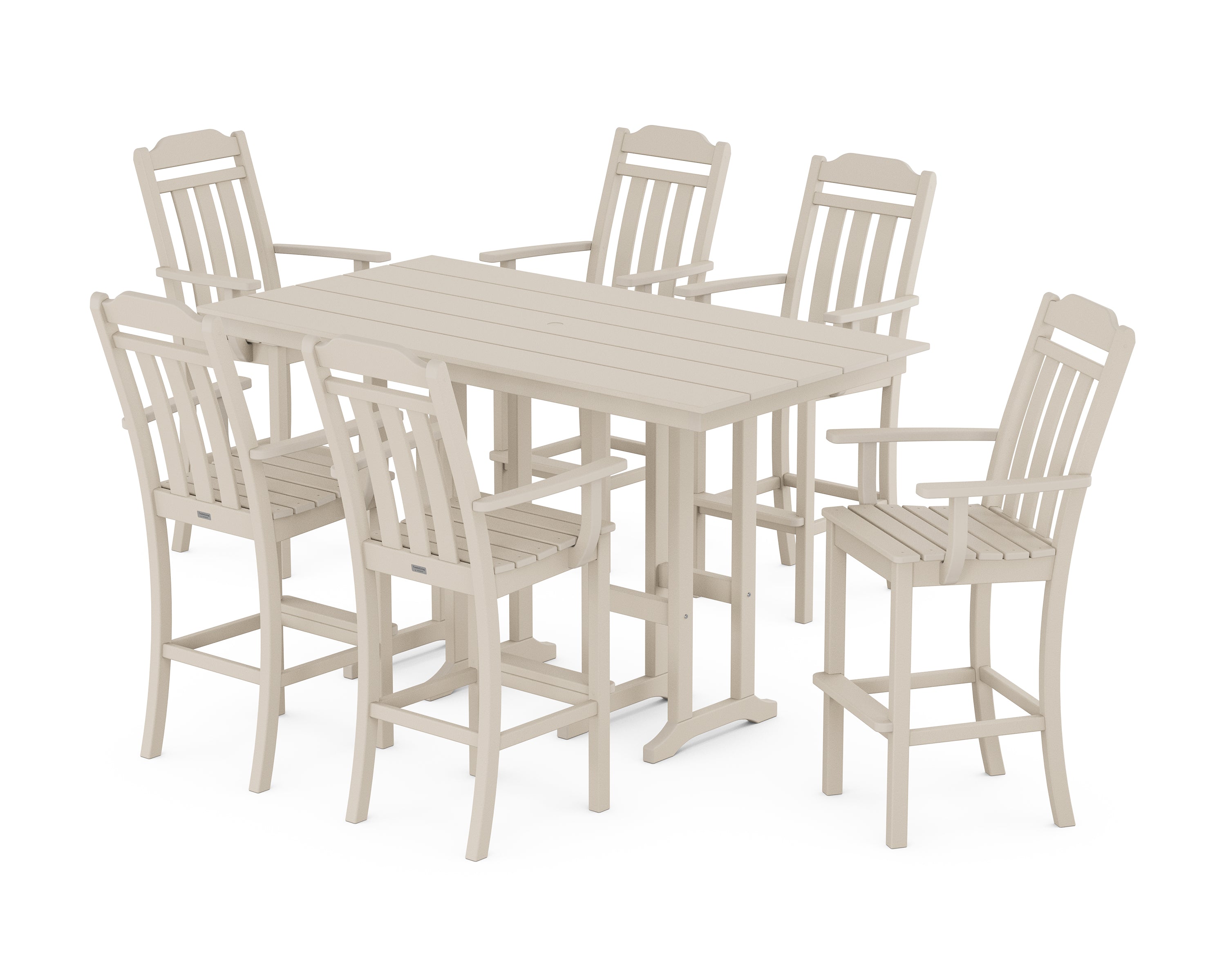 Country Living Cottage Arm Chair 7-Piece Farmhouse Bar Set in Sand