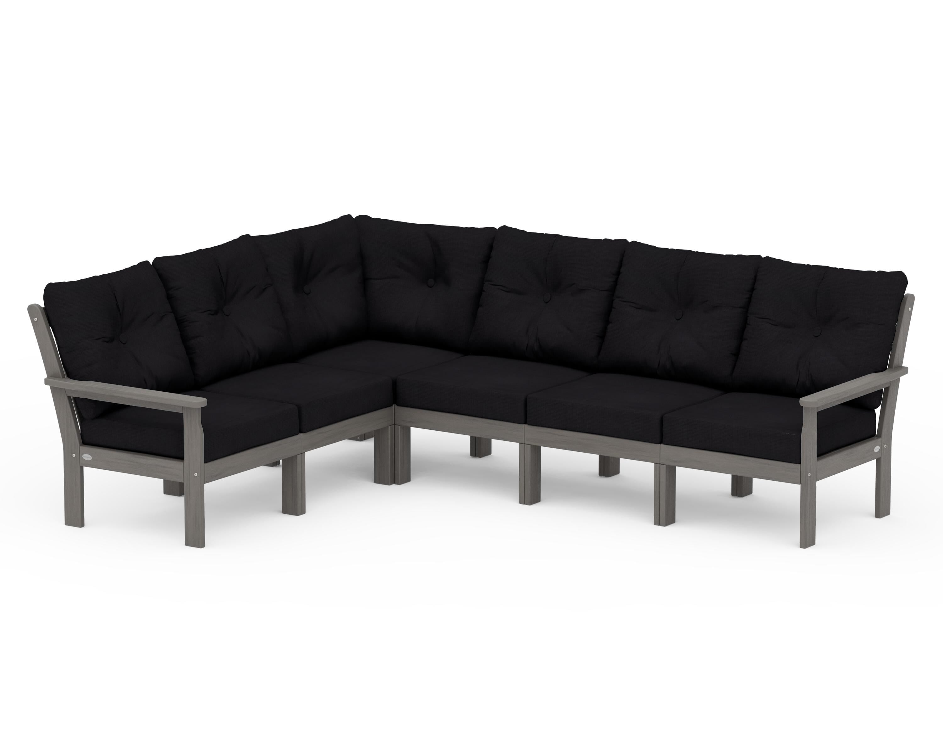 POLYWOOD Vineyard 6-Piece Sectional in Driftwood / Midnight Linen