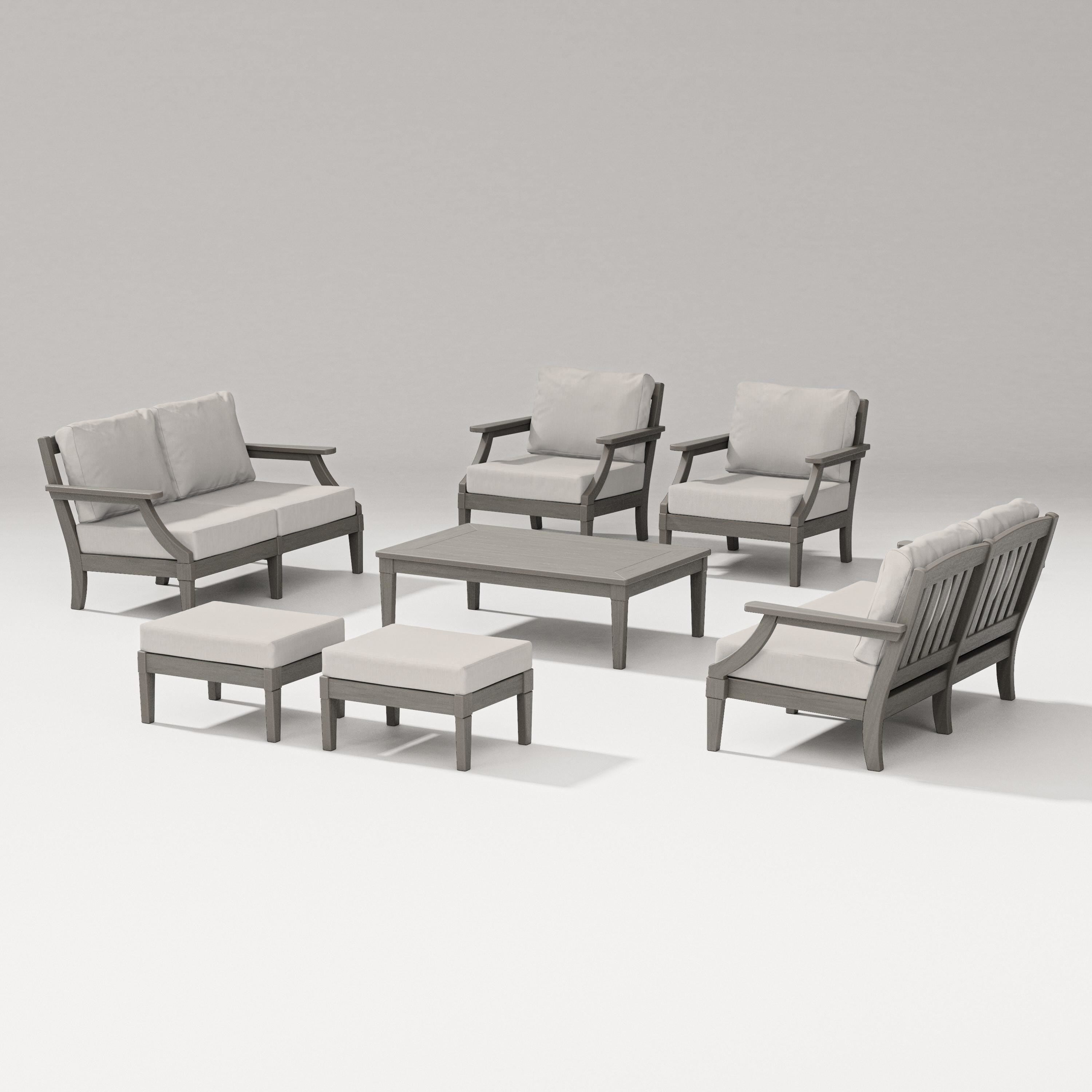PW Designer Series Estate 7-Piece Lounge Loveseat Set in Driftwood / Cast Ash