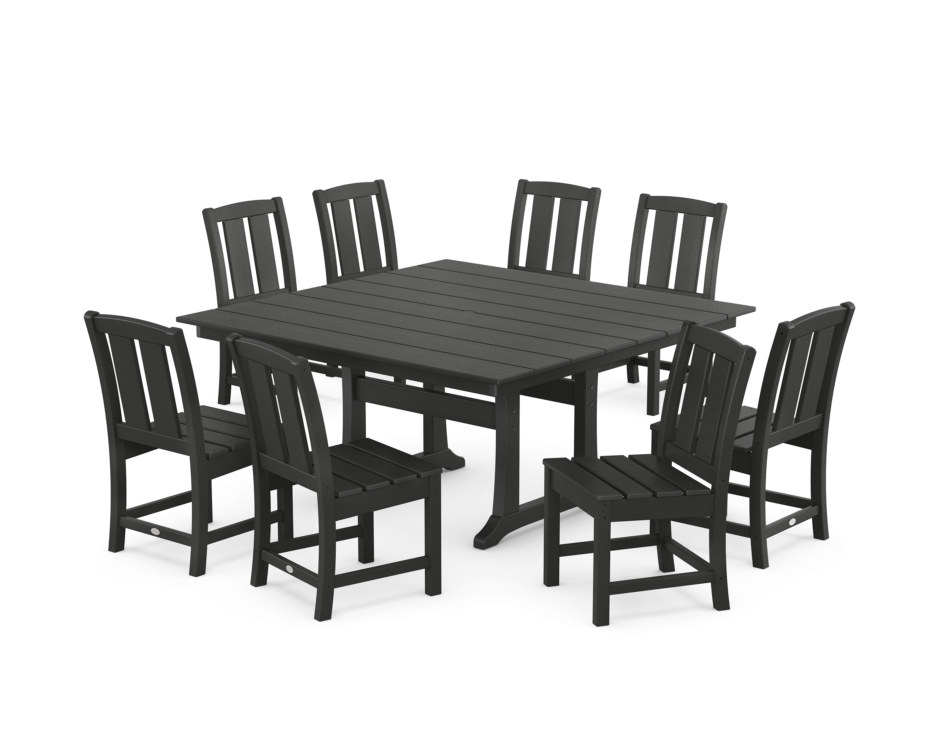 POLYWOOD Mission Side Chair 9-Piece Square Farmhouse Dining Set with Trestle Legs in Black