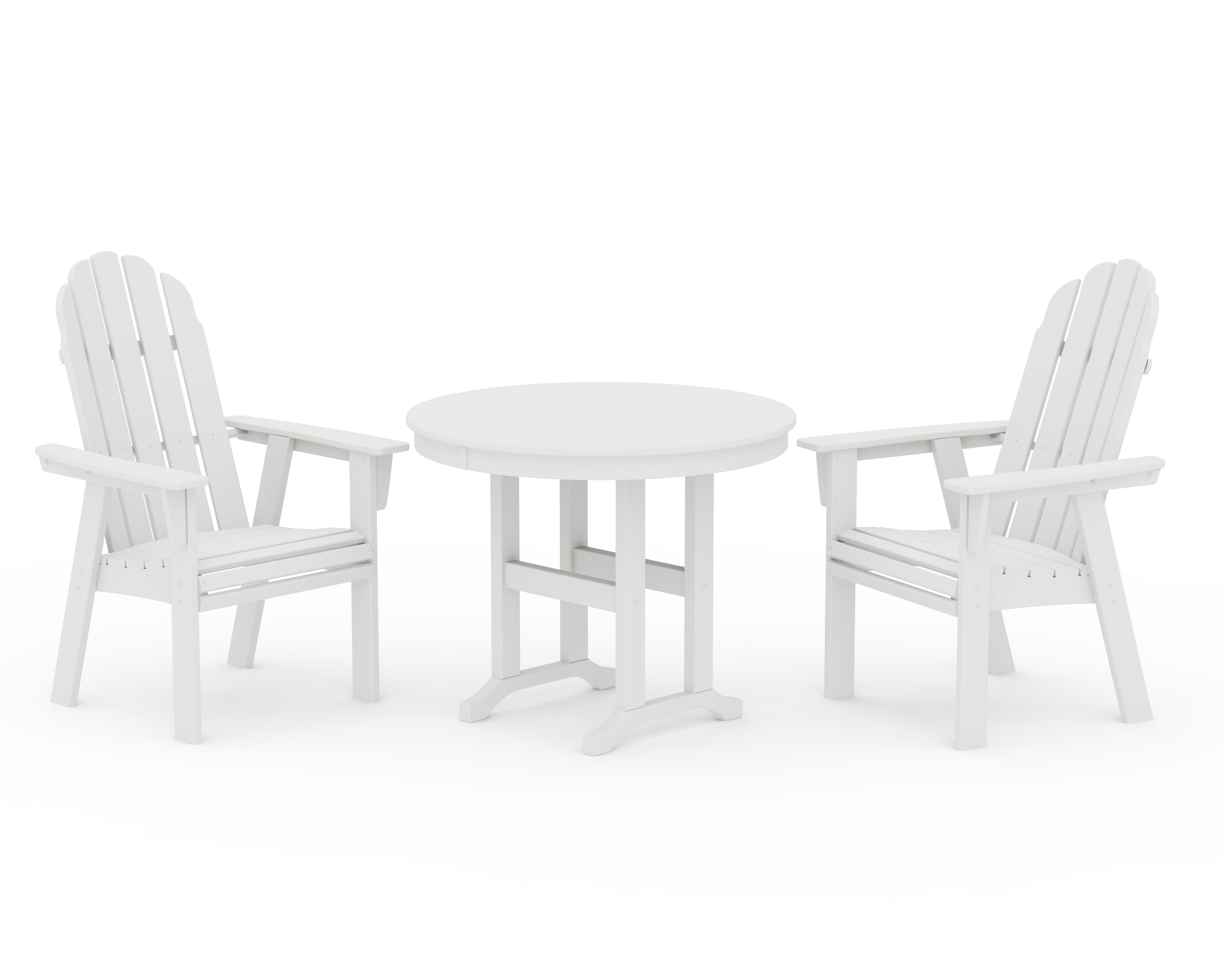 POLYWOOD Vineyard Adirondack 3-Piece Round Dining Set in White