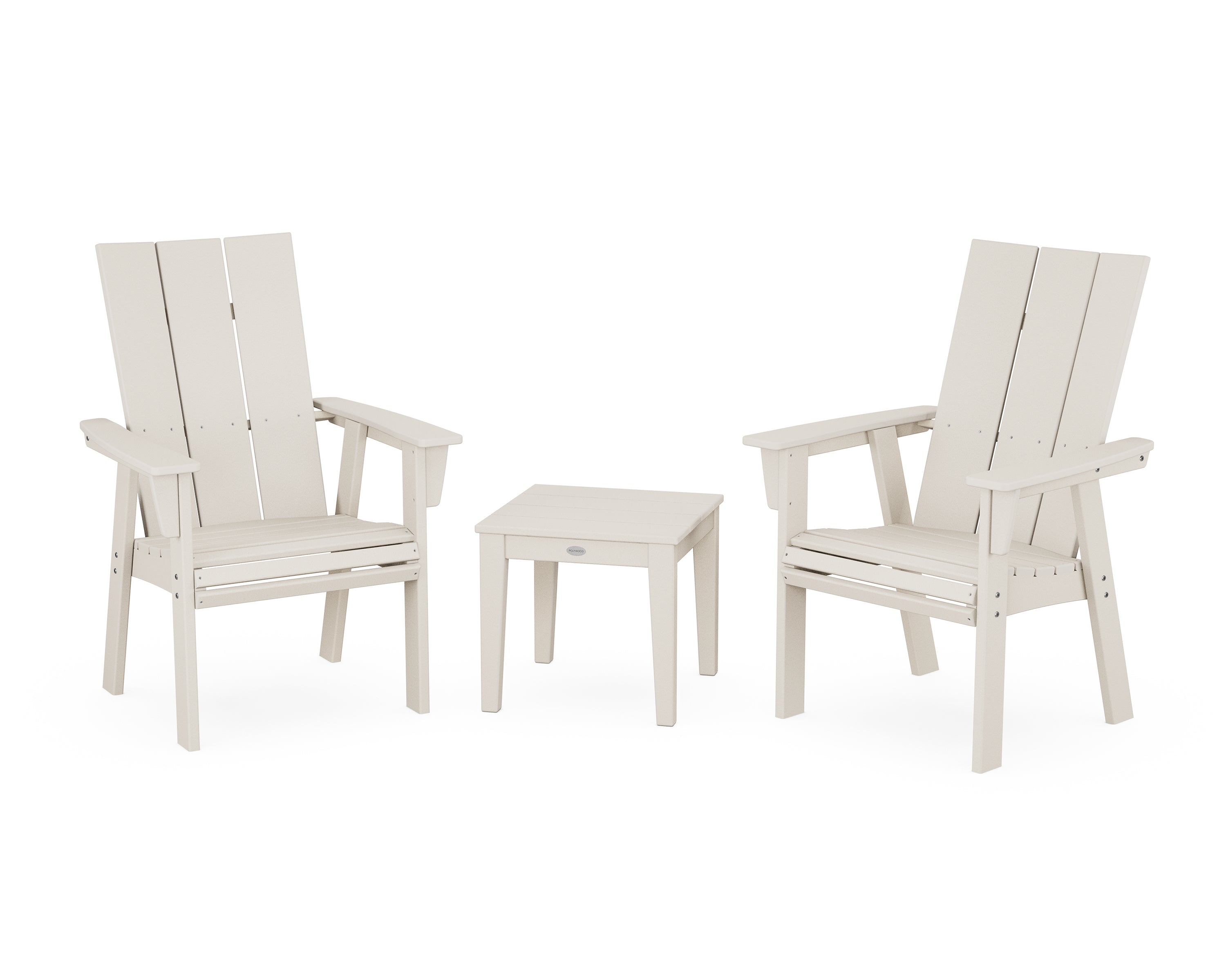 POLYWOOD Modern 3-Piece Curveback Upright Adirondack Chair Set in Sand