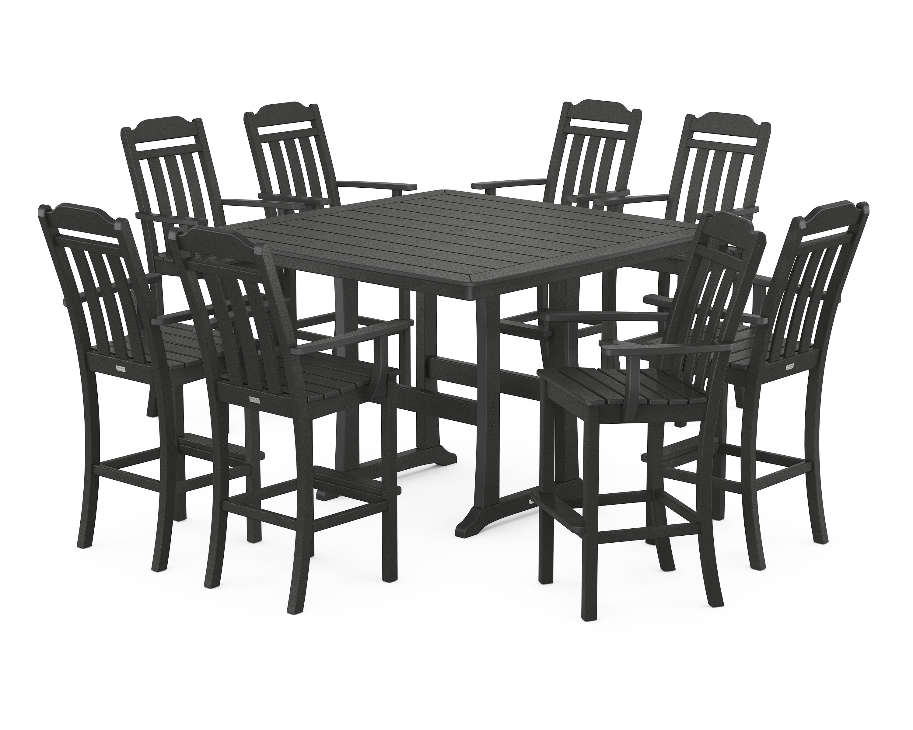POLYWOOD Country Living 9-Piece Bar Set with Trestle Legs in Black