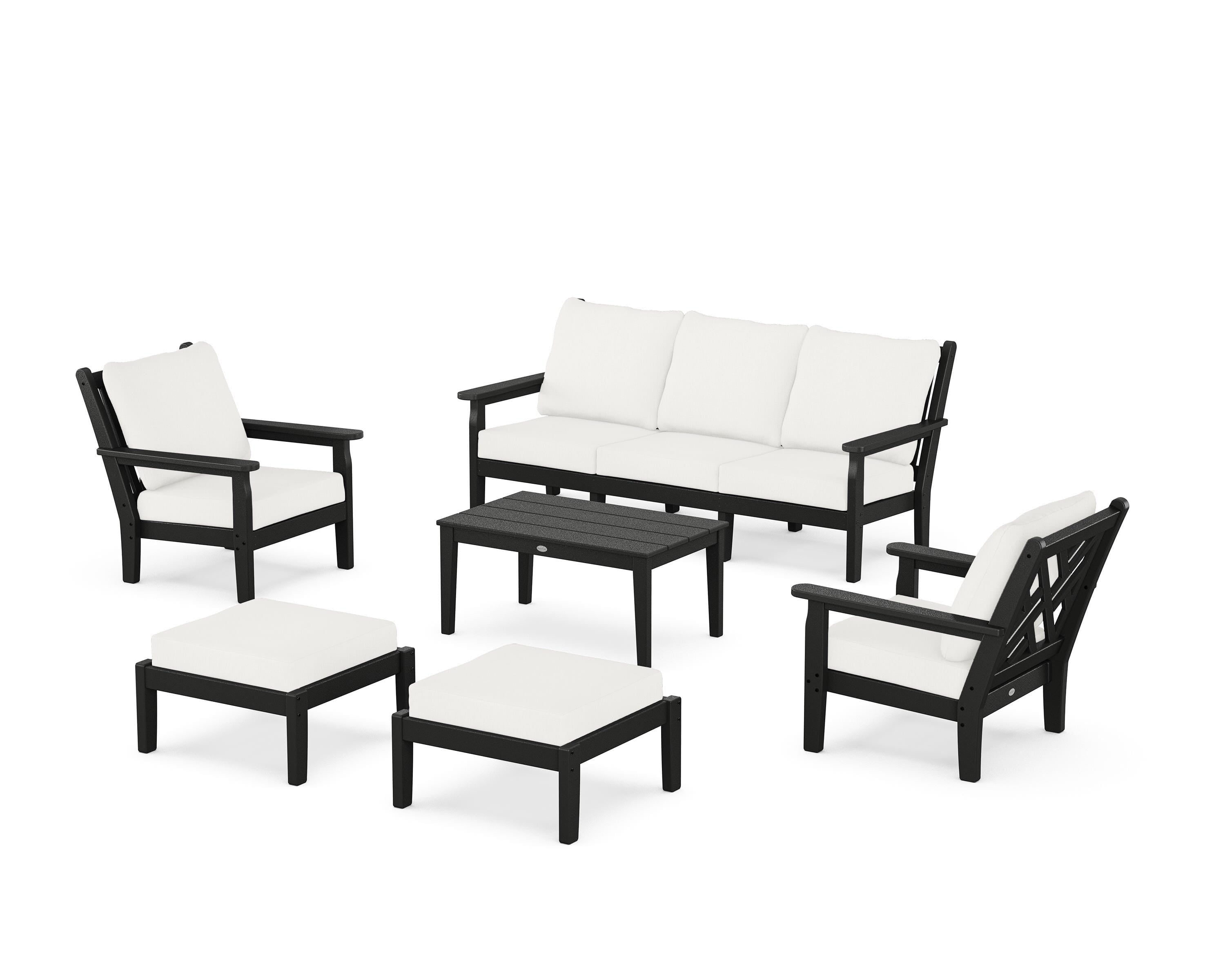 POLYWOOD Chippendale 6-Piece Lounge Sofa Set in Black / Natural Linen