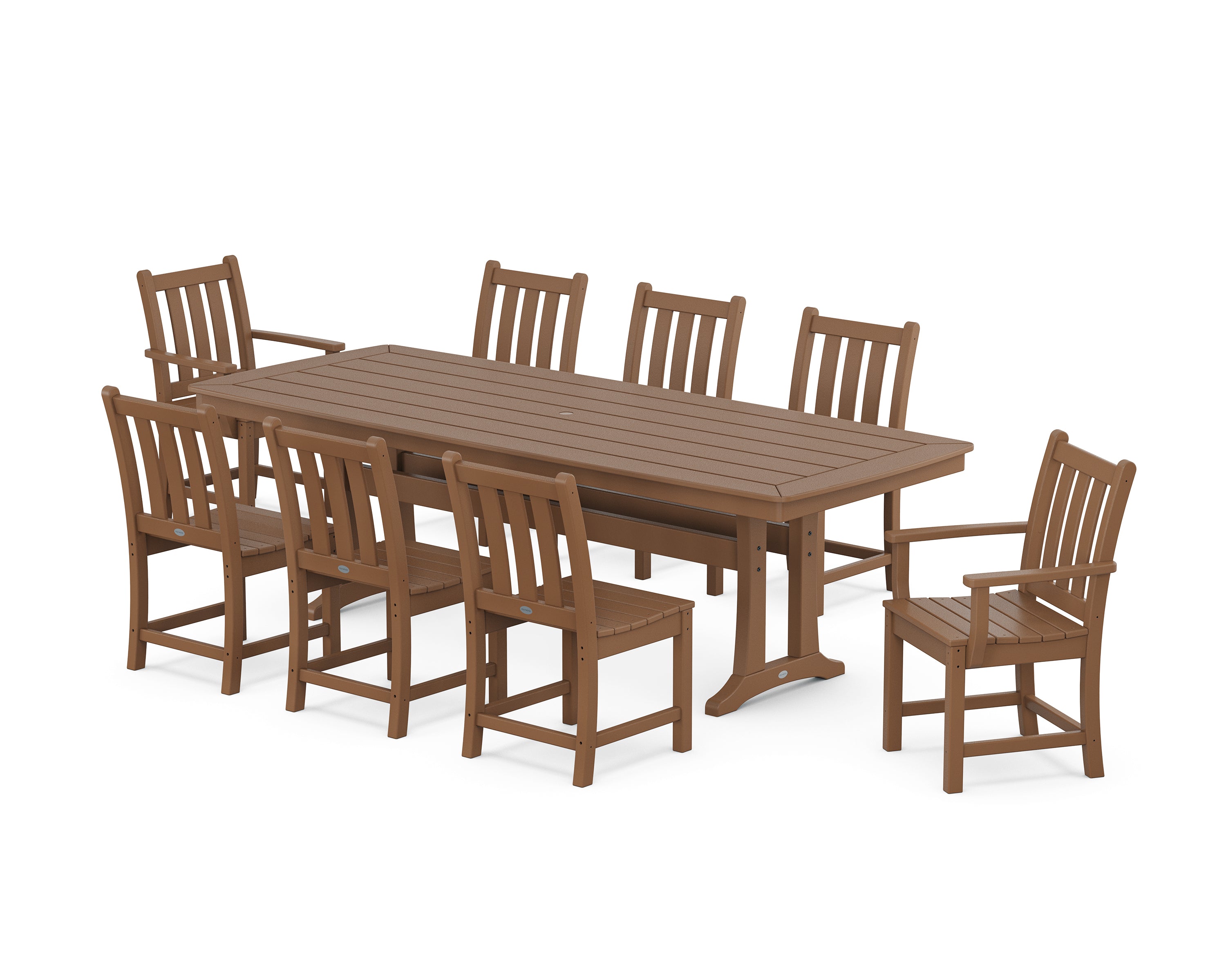 POLYWOOD Traditional Garden 9-Piece Dining Set with Trestle Legs in Teak