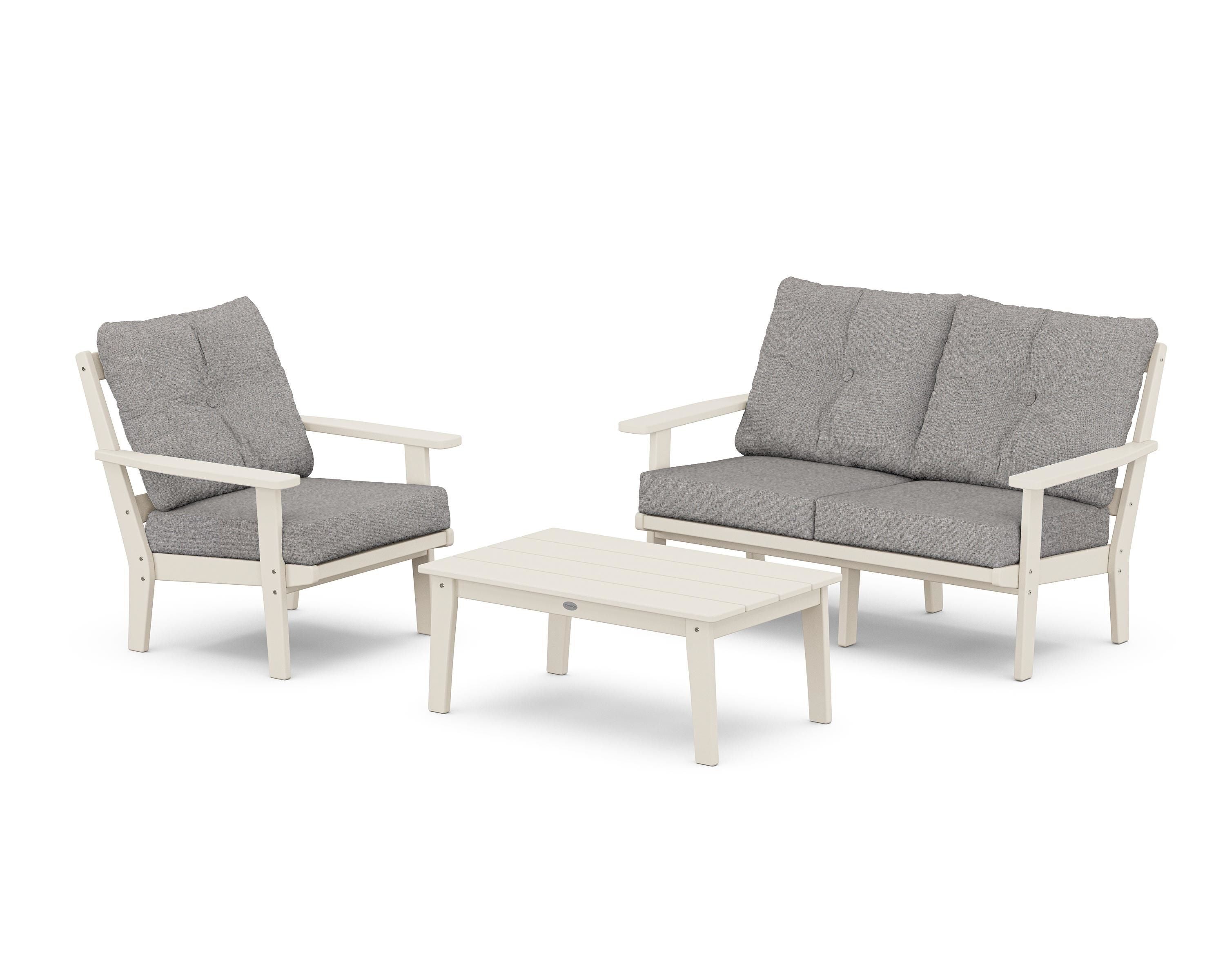 POLYWOOD Prairie 3-Piece Deep Seating Set with Loveseat in Sand / Grey Mist