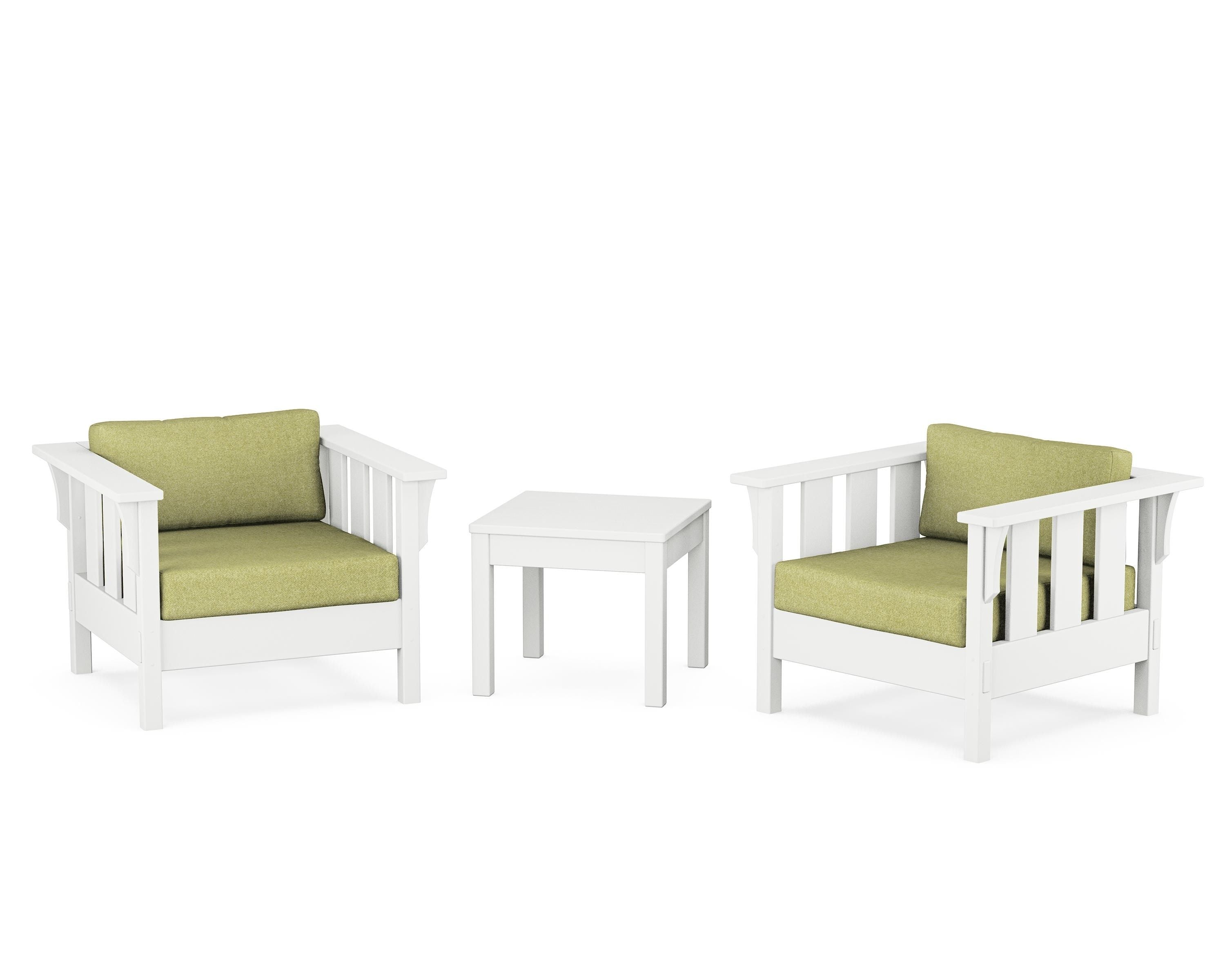 Martha Stewart by POLYWOOD Acadia 3-Piece Deep Seating Set in White / Chartreuse Boucle