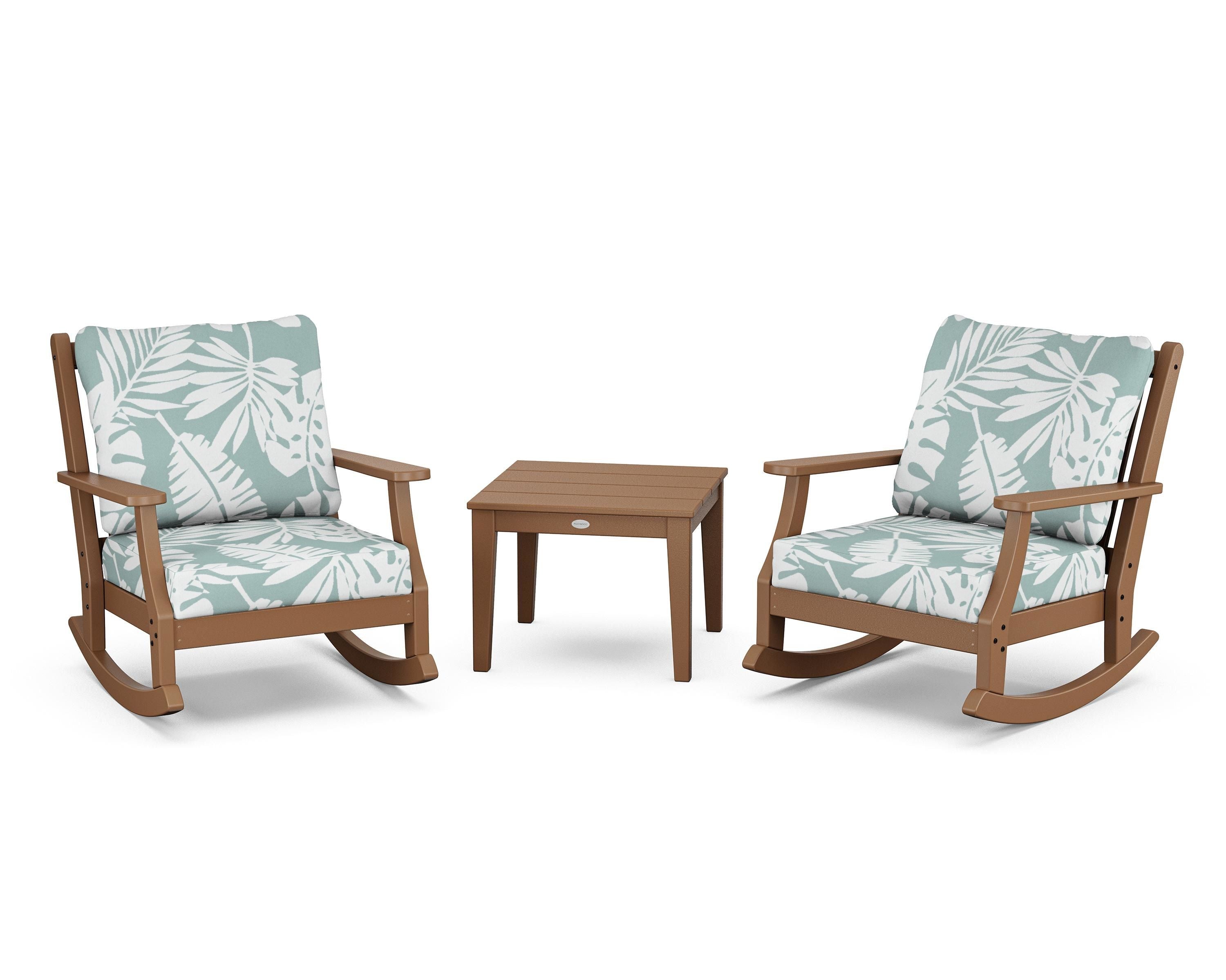 Country Living Wovendale 3-Piece Deep Seating Rocker Set in Teak / Leaf Glacier Spa