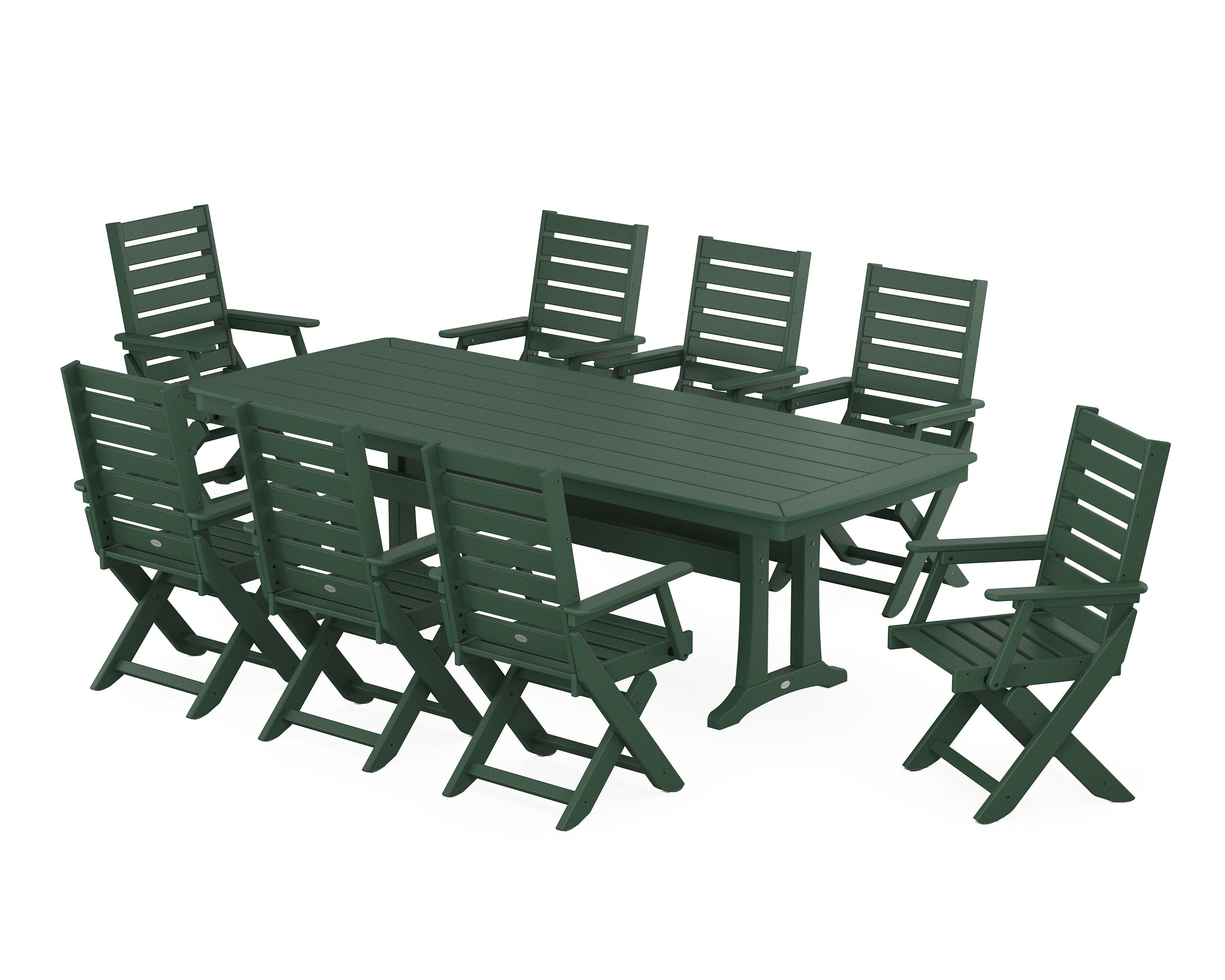 POLYWOOD® Captain 9-Piece Dining Set with Trestle Legs in Green